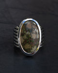 Handmade sterling silver ring with webbed Damele turquoise, size 8 1/4