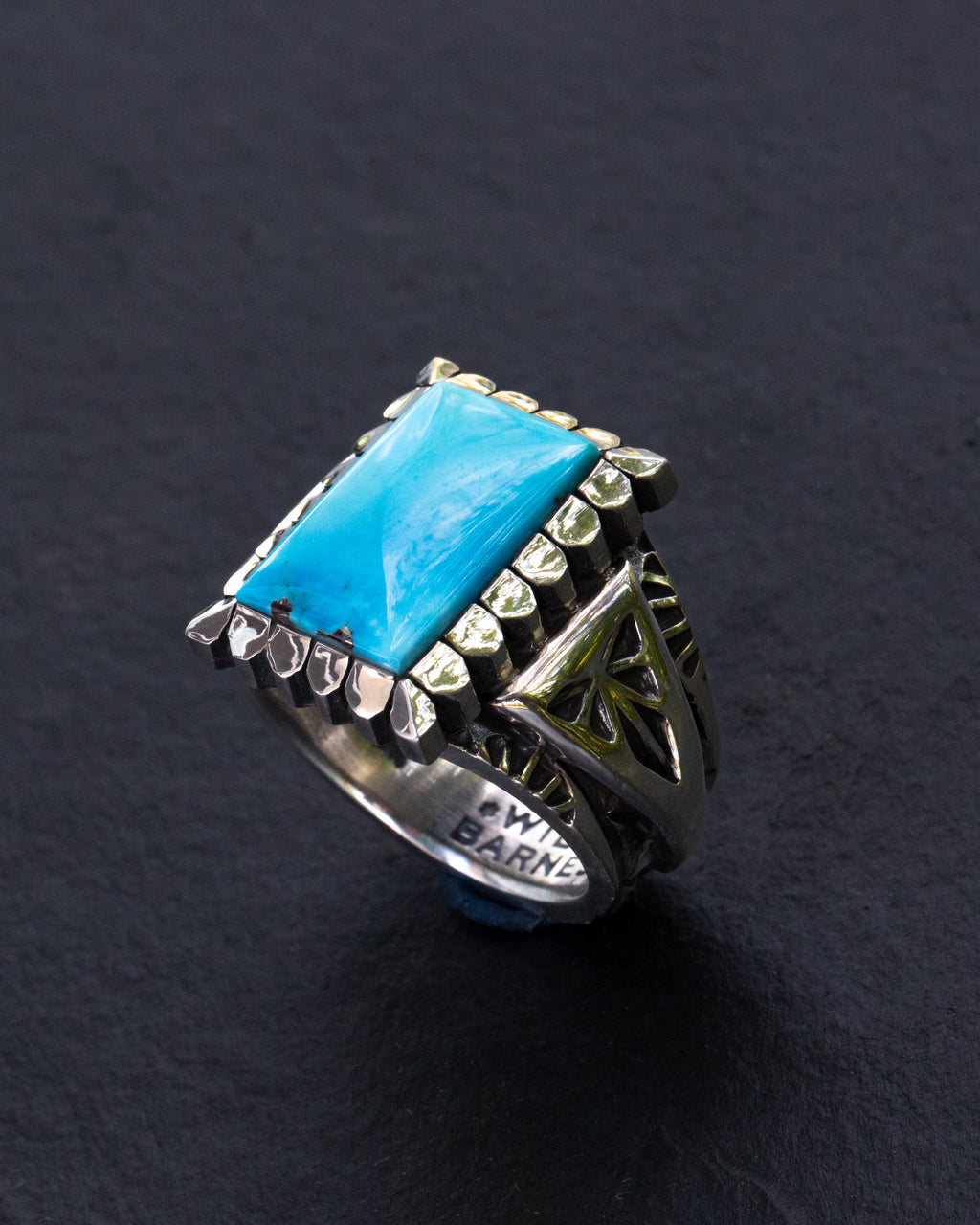 Heavy Duty Size 10 Stamped Morenci Turquoise Ring