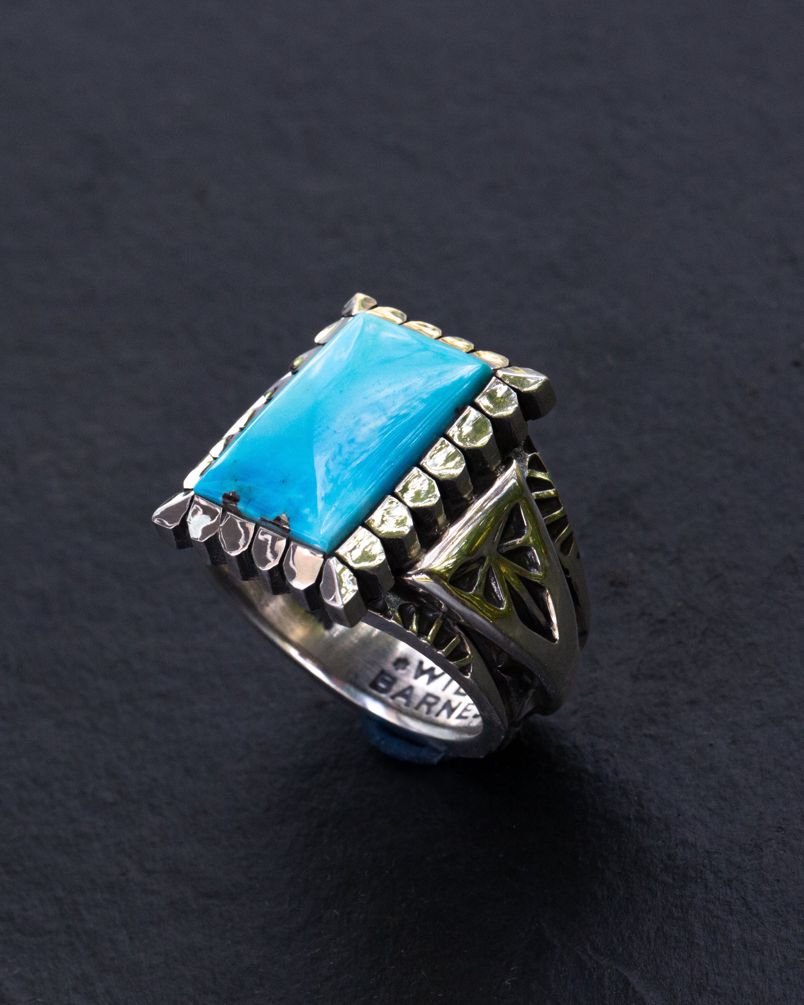 Heavy Duty Size 10 Stamped Morenci Turquoise Ring