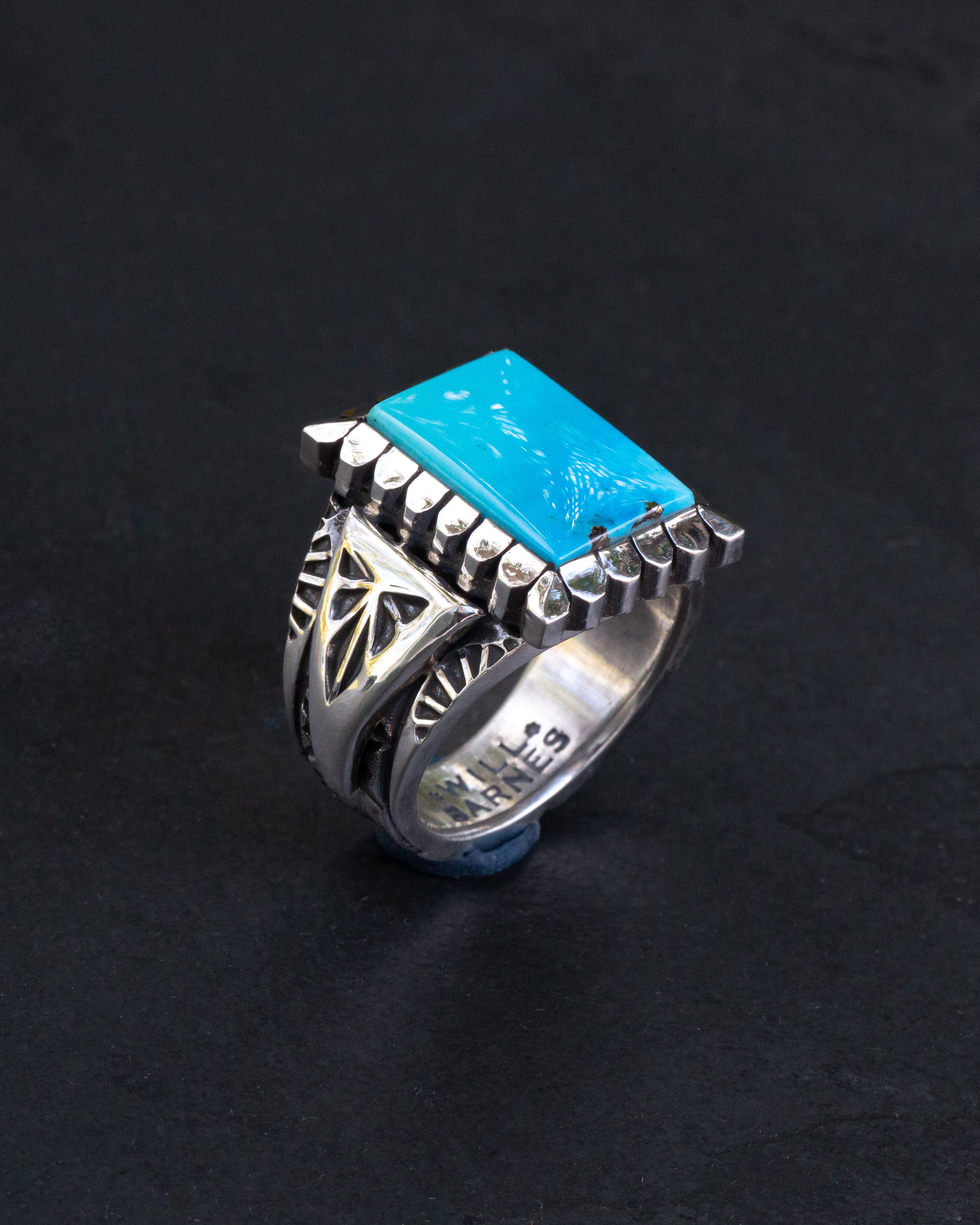 Heavy Duty Size 10 Stamped Morenci Turquoise Ring