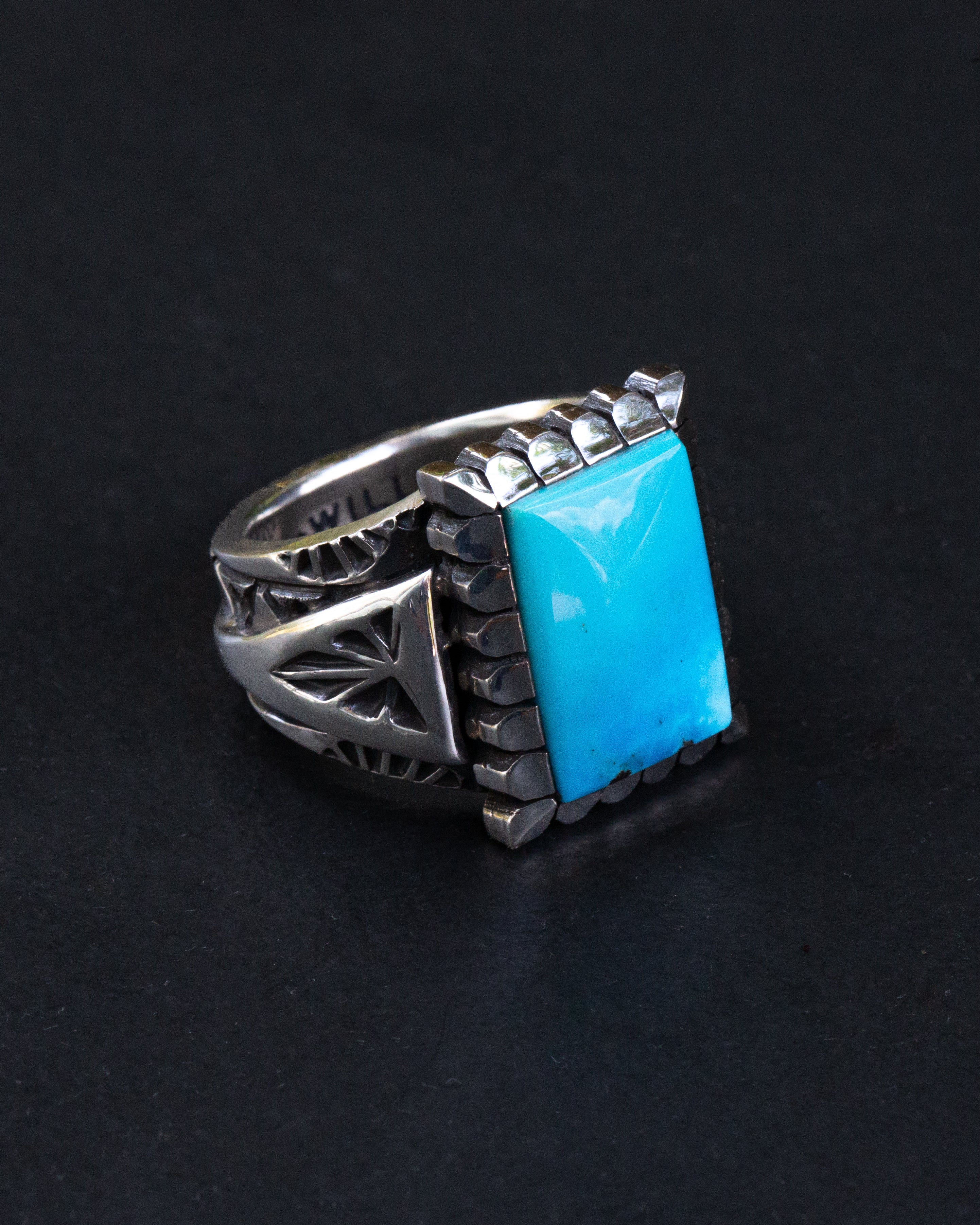 Heavy Duty Size 10 Stamped Morenci Turquoise Ring