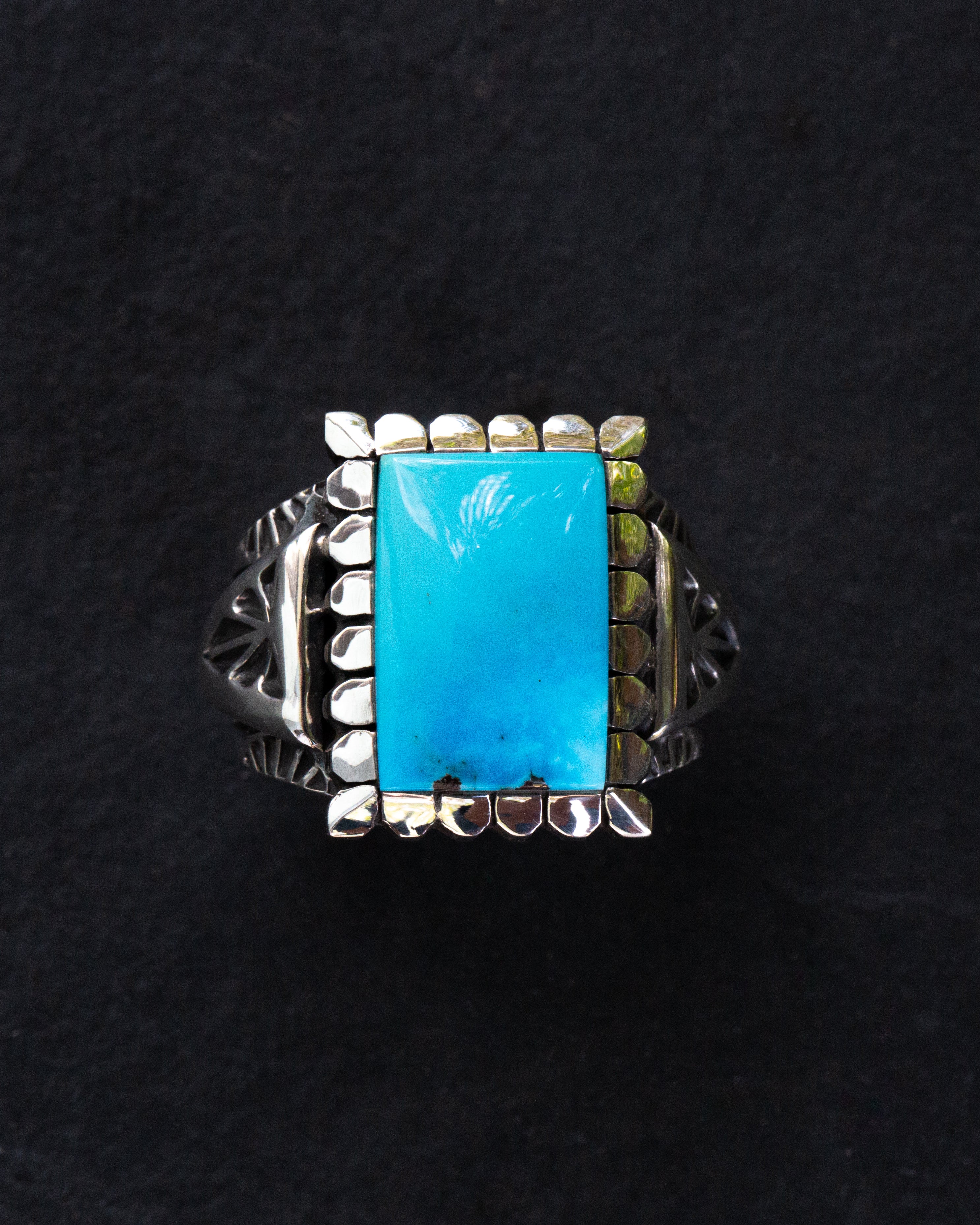Heavy Duty Size 10 Stamped Morenci Turquoise Ring