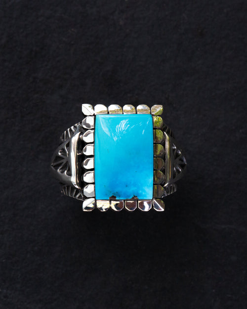 Heavy Duty Size 10 Stamped Morenci Turquoise Ring