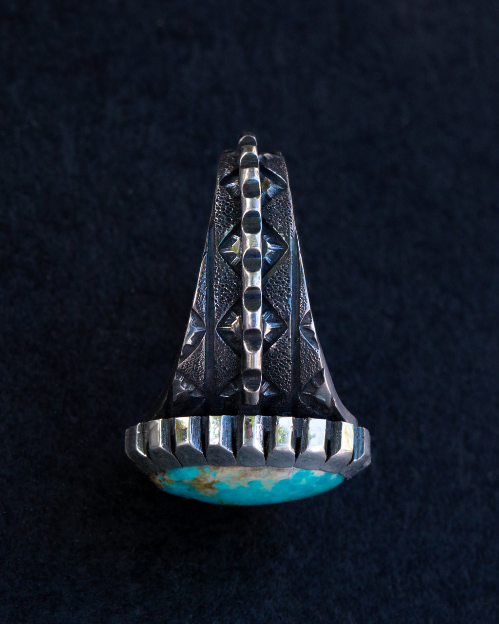 Handmade sterling silver ring with blue Kingman turquoise, size 12.5, view 6