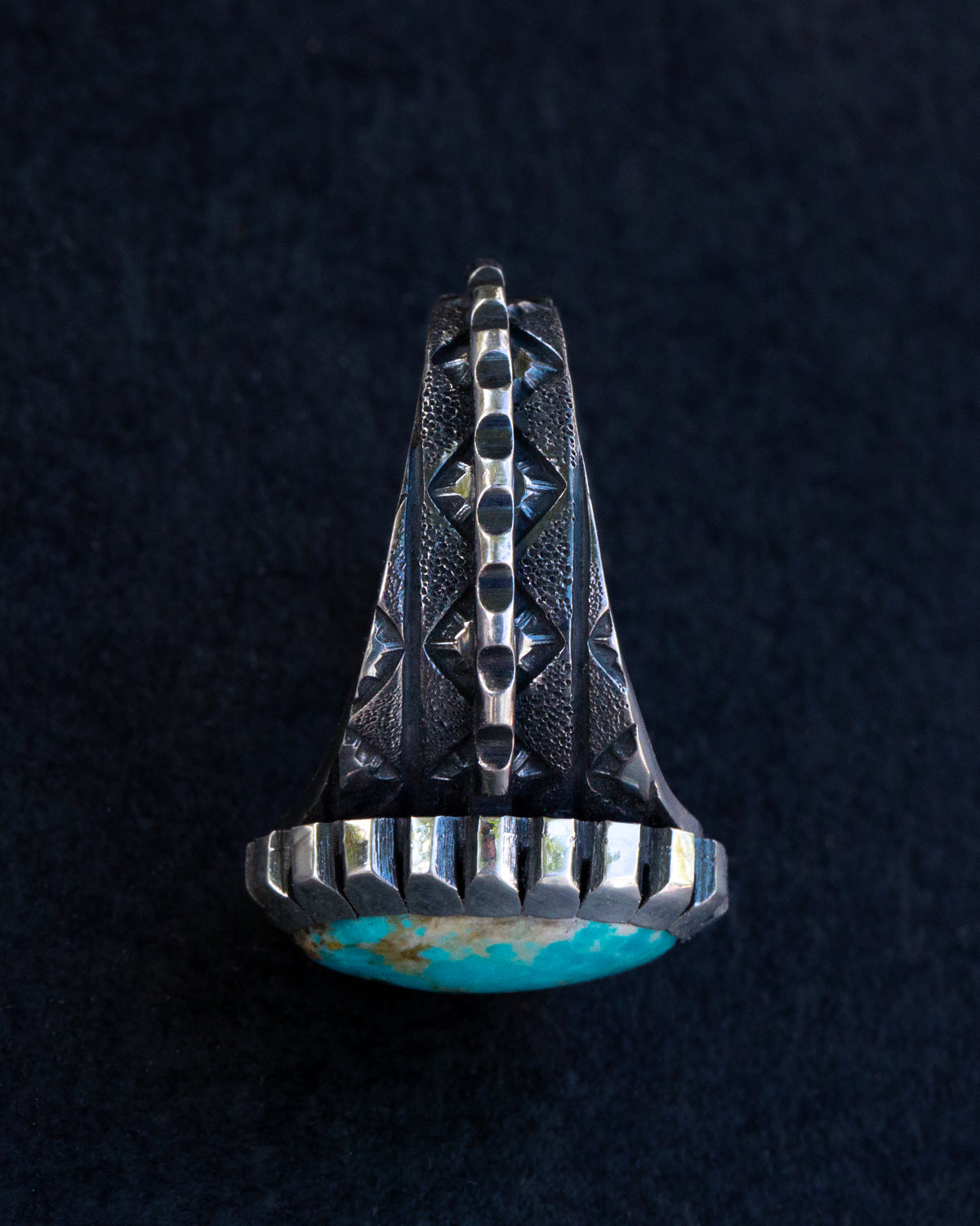 Handmade sterling silver ring with blue Kingman turquoise, size 12.5, view 6