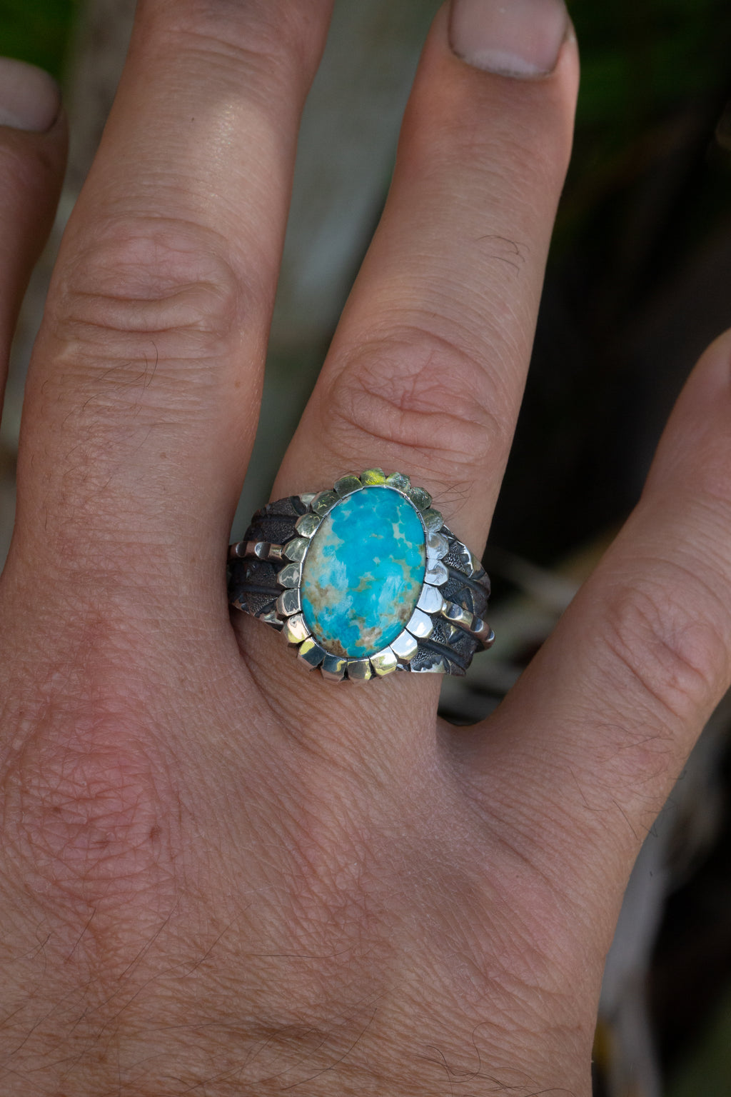 Handmade sterling silver ring with blue Kingman turquoise, size 12.5, view 4