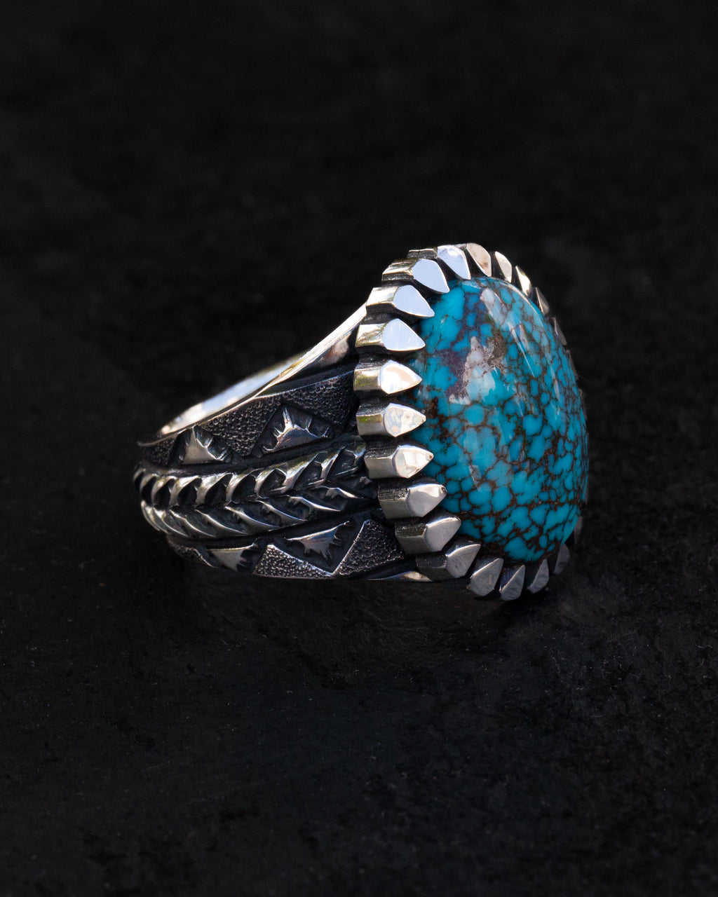 Incredible Size 12.5 Natural High Grade Webbed Bisbee Turquoise Stamped, Chased, and Textured Ring
