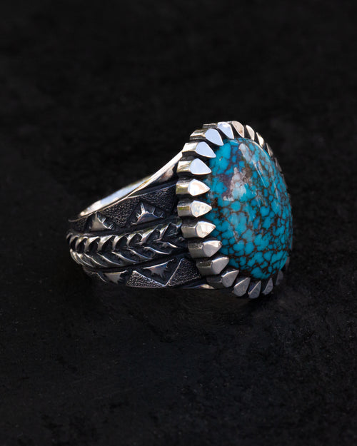 Incredible Size 12.5 Natural High Grade Webbed Bisbee Turquoise Stamped, Chased, and Textured Ring