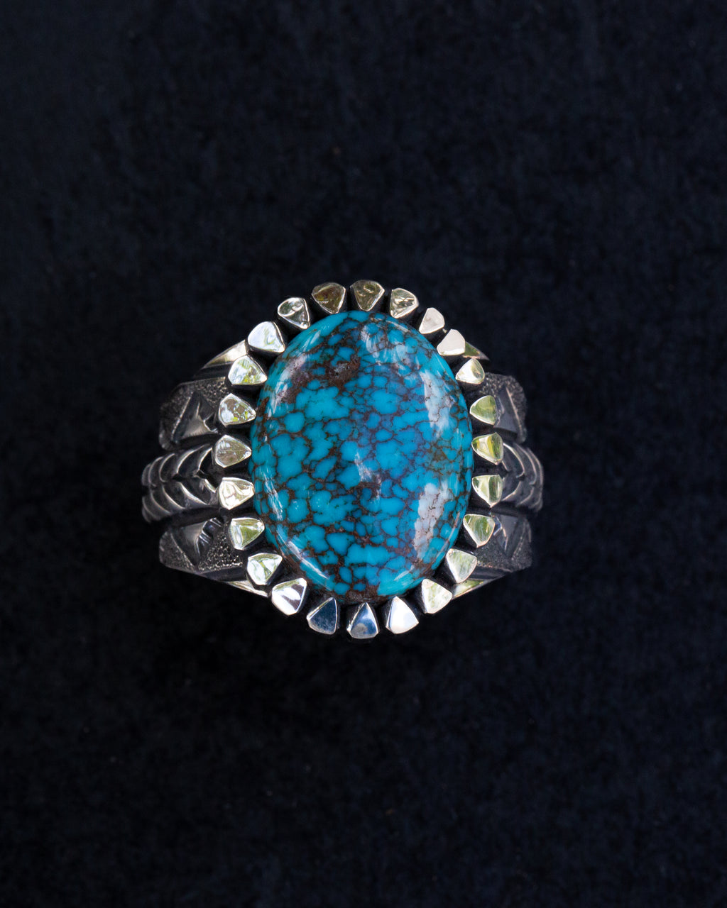 Incredible Size 12.5 Natural High Grade Webbed Bisbee Turquoise Stamped, Chased, and Textured Ring