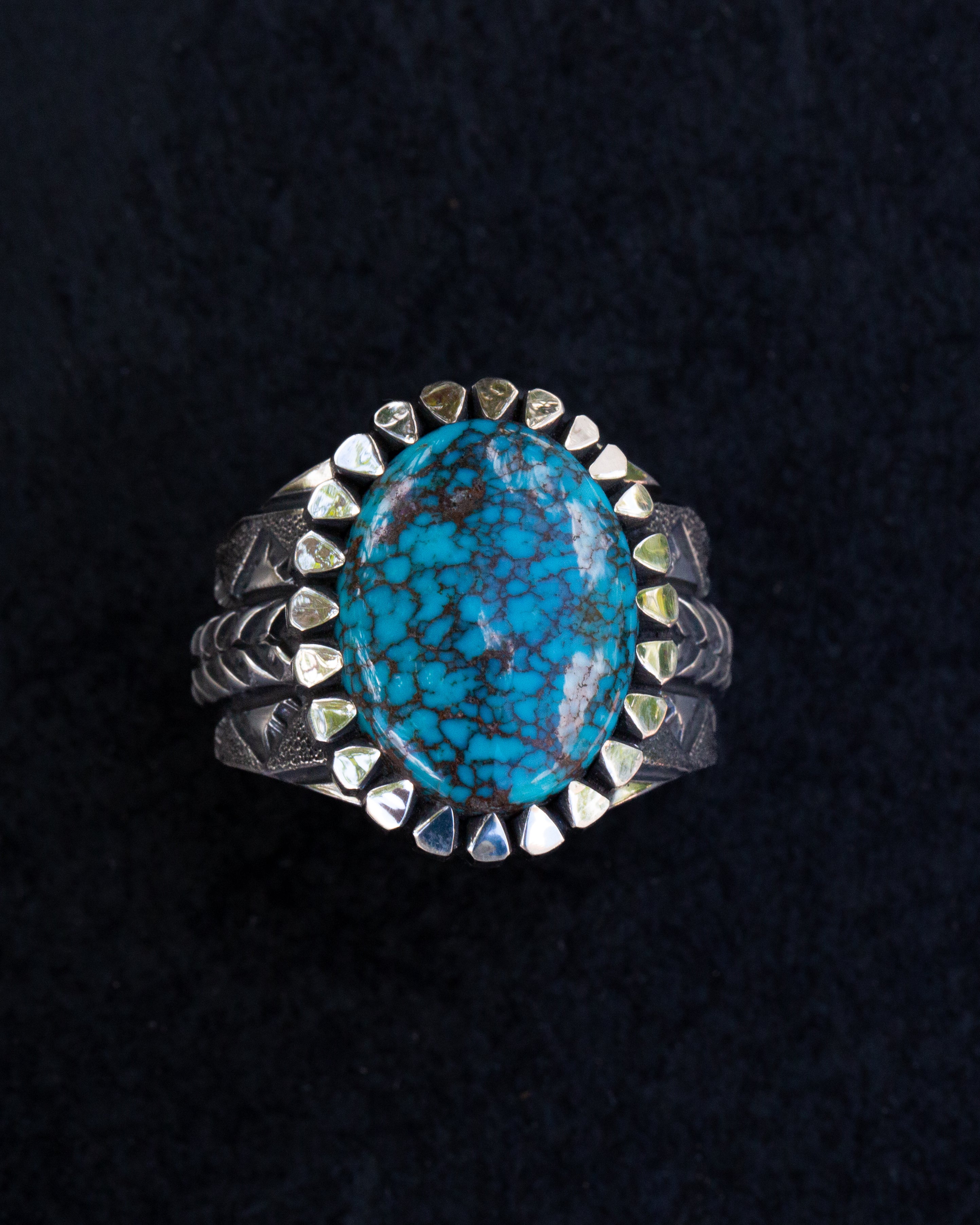 Incredible Size 12.5 Natural High Grade Webbed Bisbee Turquoise Stamped, Chased, and Textured Ring