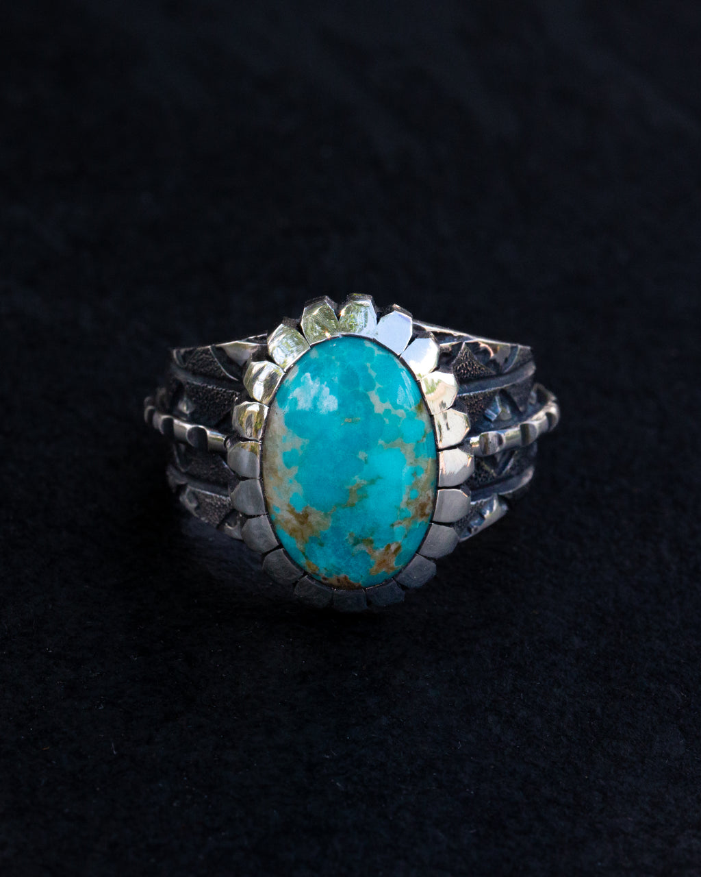Handmade sterling silver ring with blue Kingman turquoise, size 12.5, view 5
