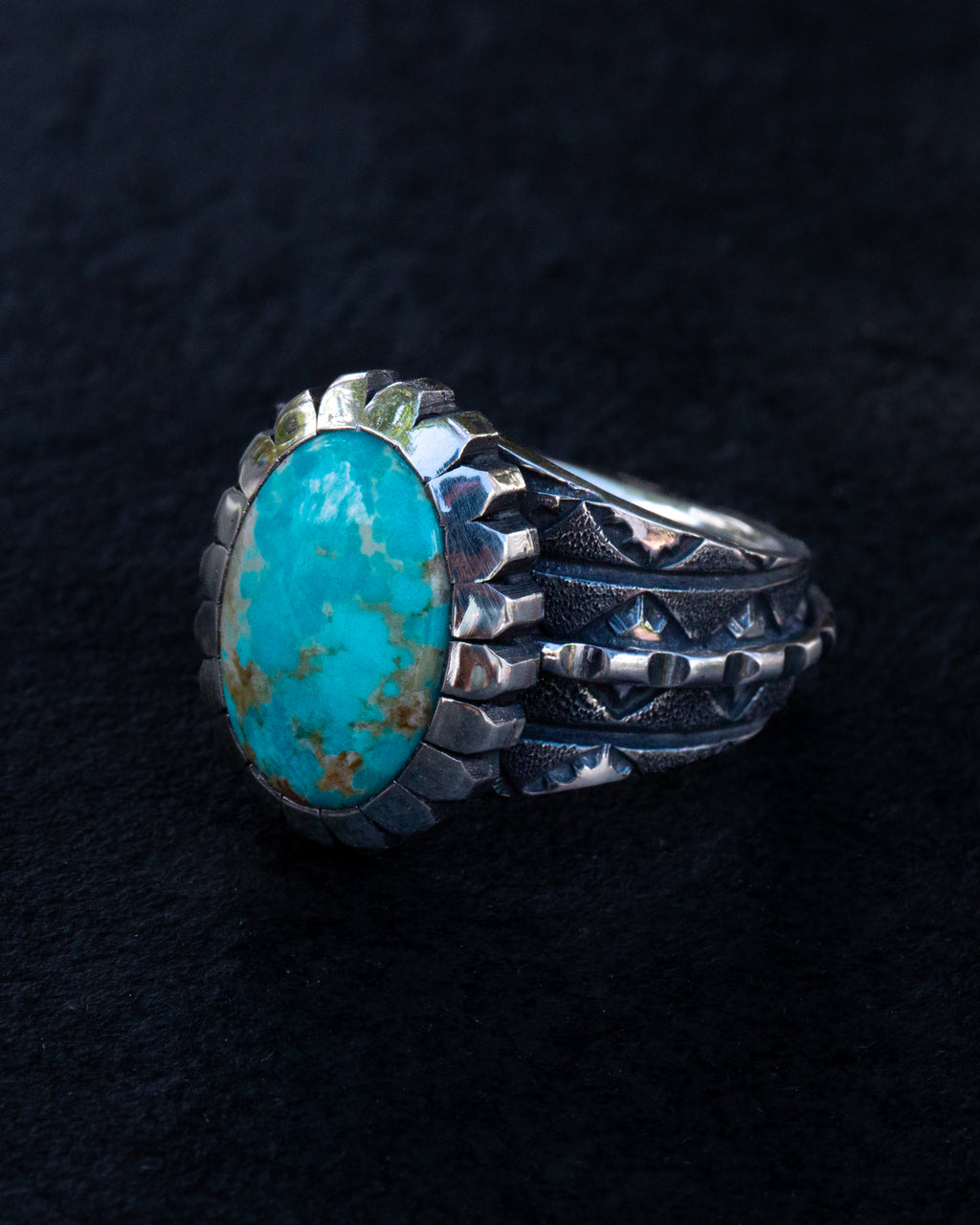 Handmade sterling silver ring with blue Kingman turquoise, size 12.5, view 3