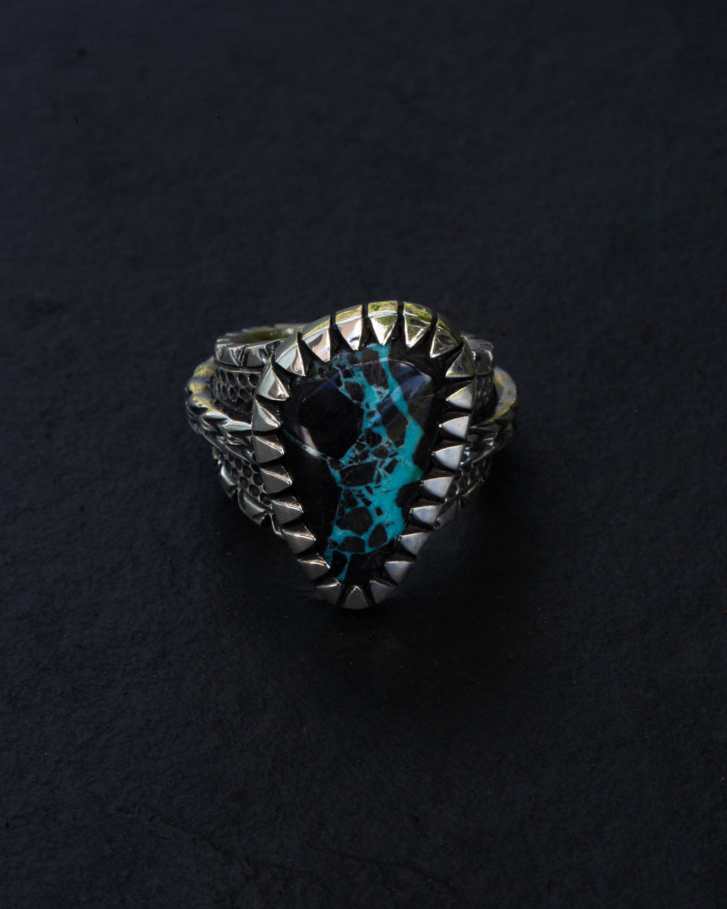Heavy Duty Size 9.25 Viking Turquoise Ring With Picket Style Castellated Bezel