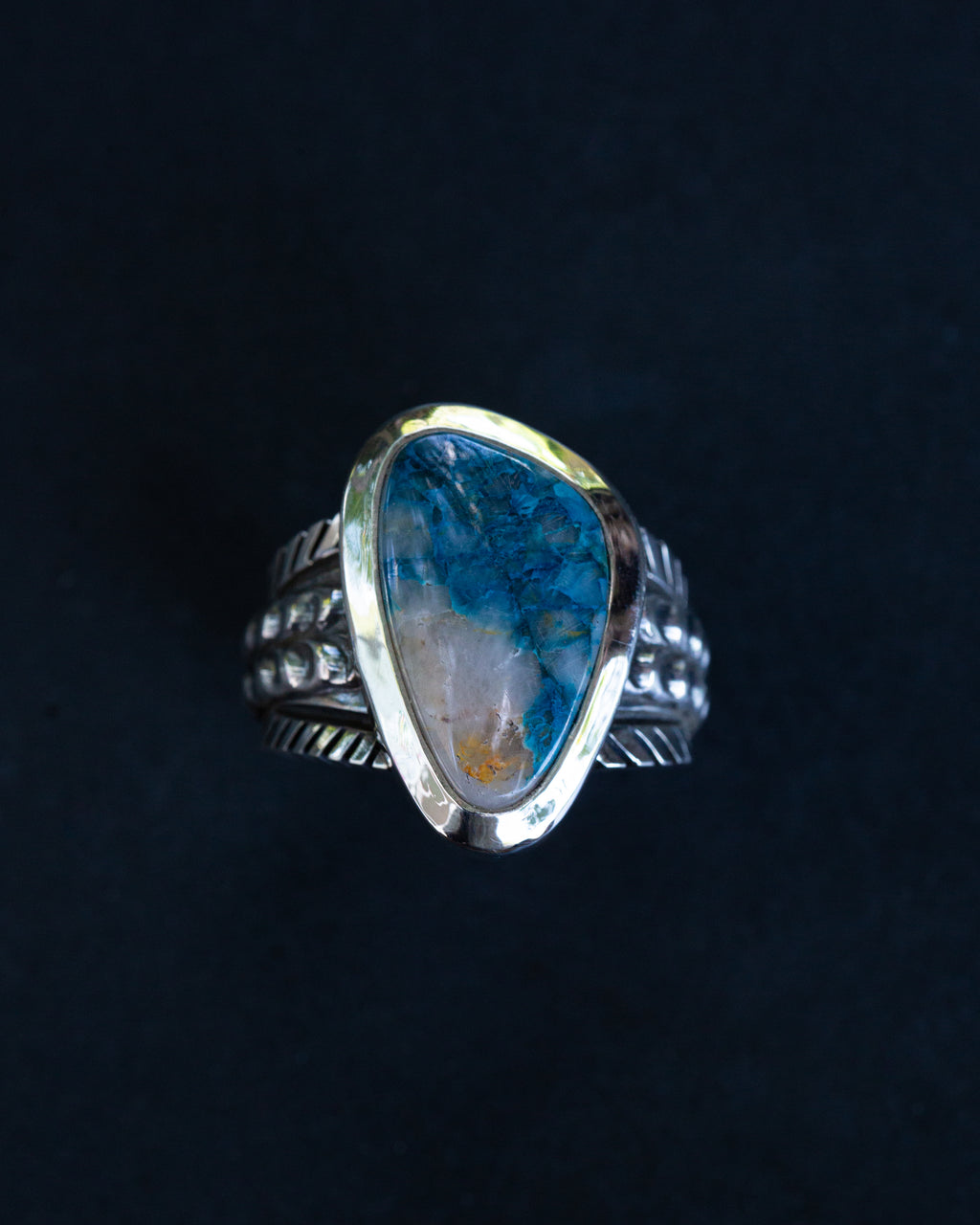 Size 10.5 High Grade Namibian Shattuckite Statement Ring Heavy Smooth Bezel Highly Detailed
