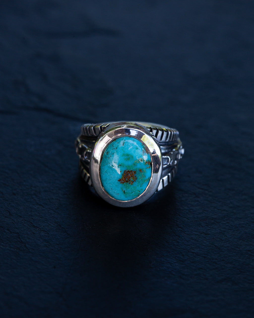 Size 6.5 Heavy Sterling Silver Royston Turquoise Stunner with Smooth Bezel