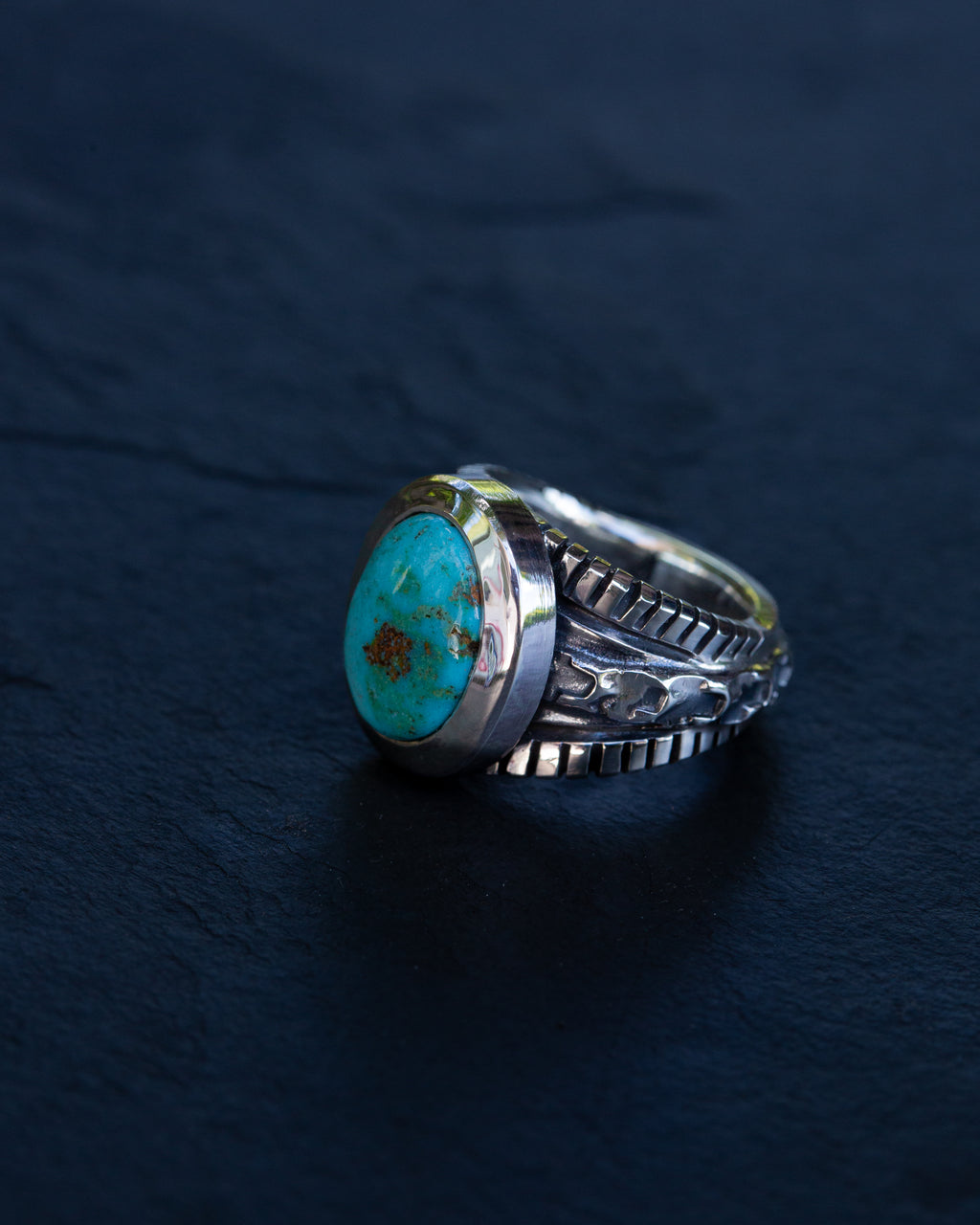 Size 6.5 Heavy Sterling Silver Royston Turquoise Stunner with Smooth Bezel