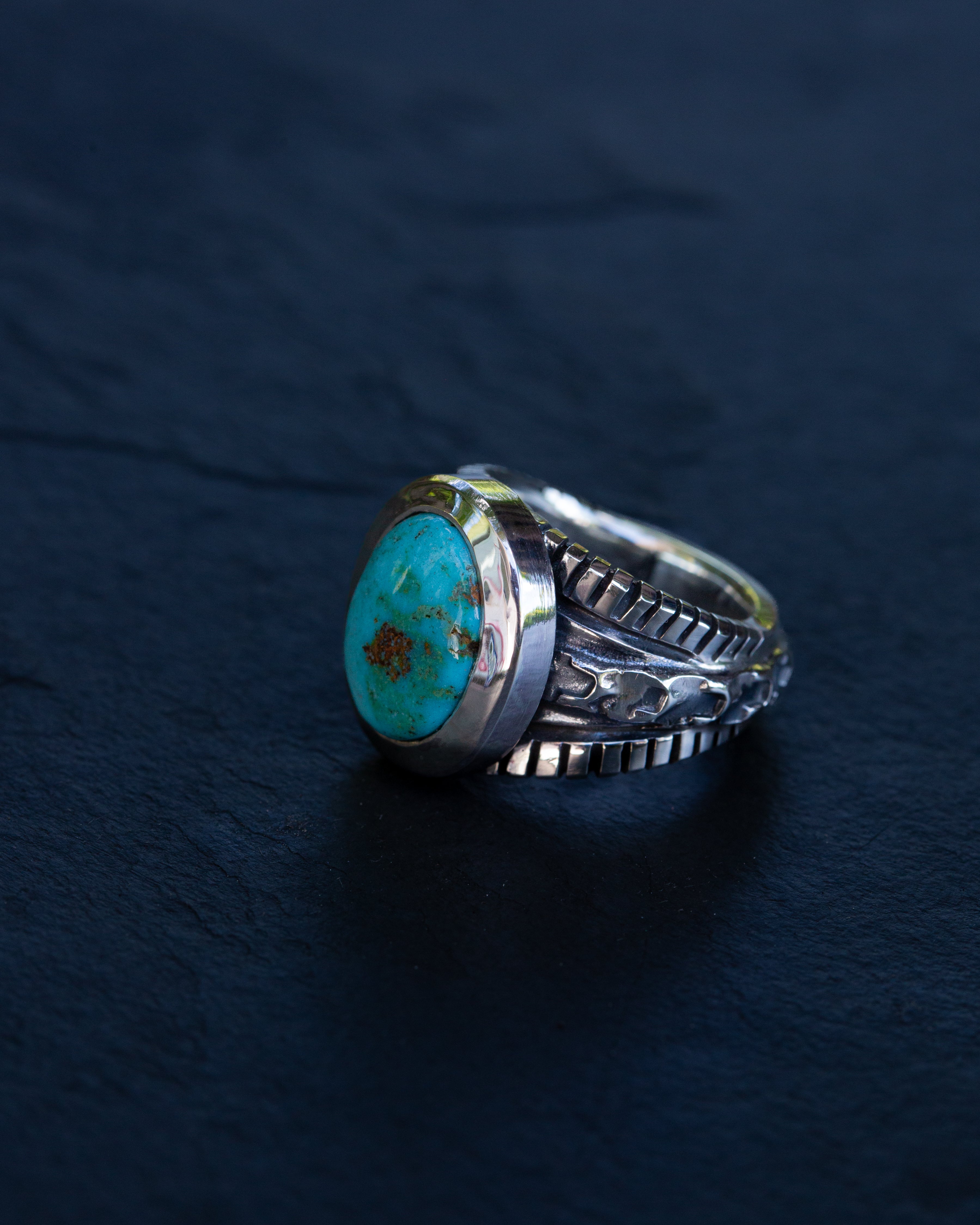 Size 6.5 Heavy Sterling Silver Royston Turquoise Stunner with Smooth Bezel