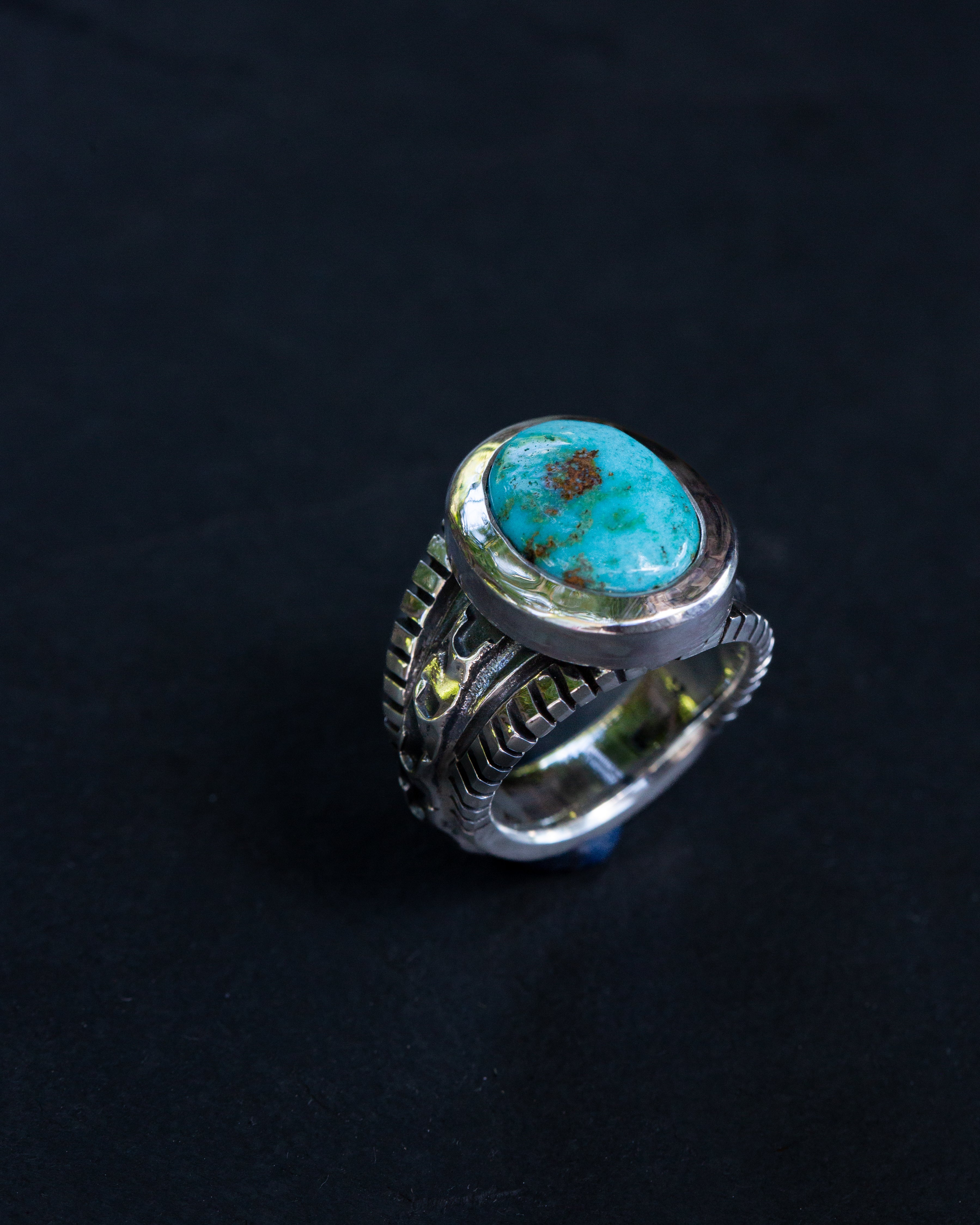 Size 6.5 Heavy Sterling Silver Royston Turquoise Stunner with Smooth Bezel