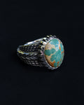 Size 12 High Grade Aqua Green Webbed Royston Turquoise Statement Ring With Castellated Bezel