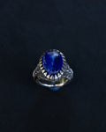 Heavy Size 8.75 Lapis Lazuli Stamped, Chased, Highly Detailed Sterling Silver Ring