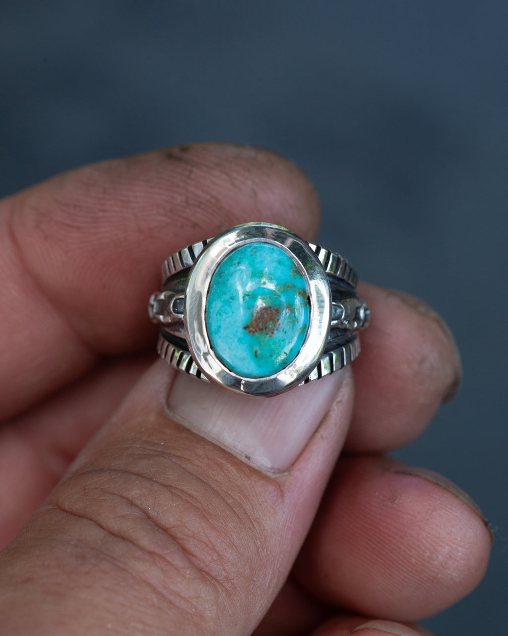 Size 6.5 Heavy Sterling Silver Royston Turquoise Stunner with Smooth Bezel