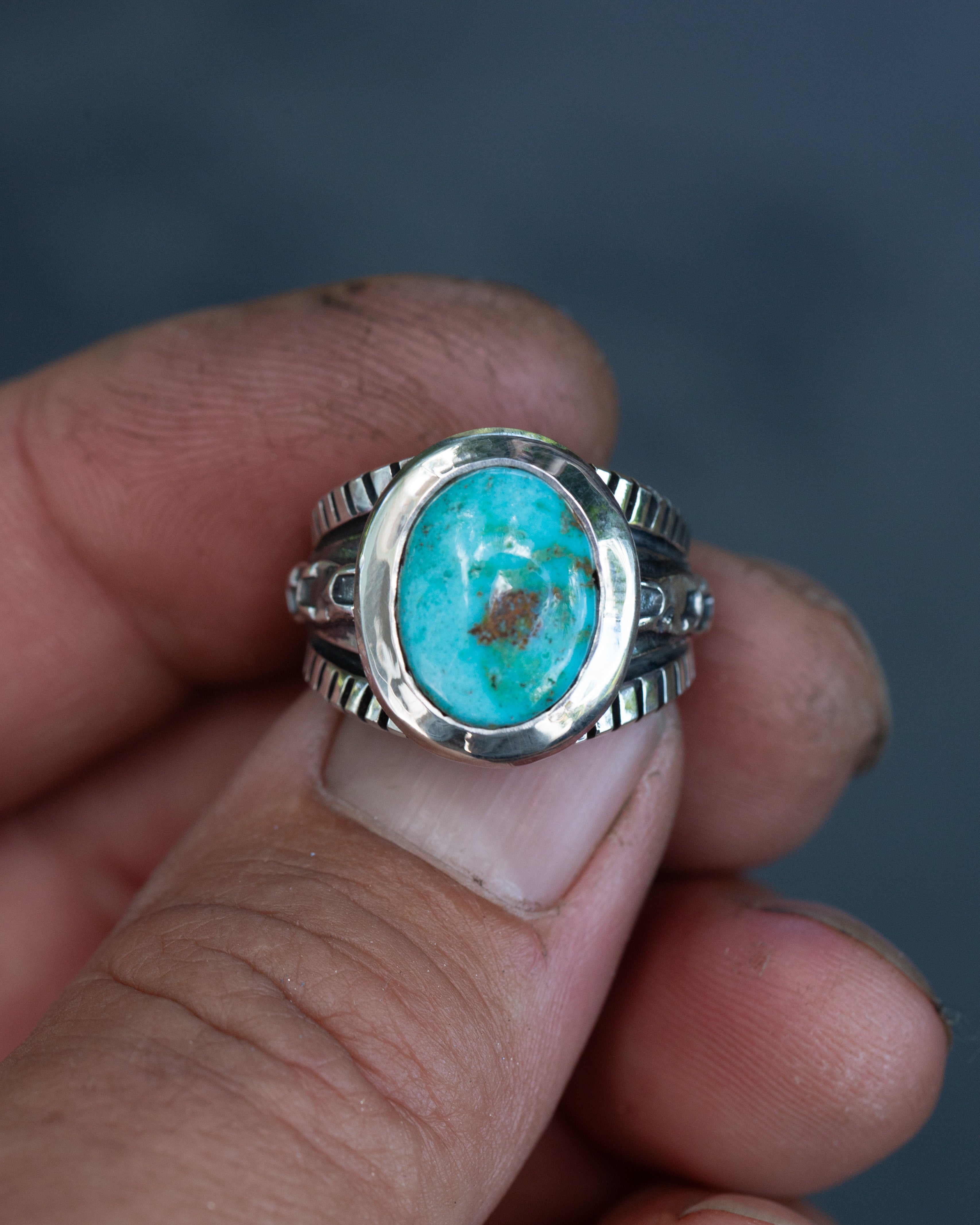 Size 6.5 Heavy Sterling Silver Royston Turquoise Stunner with Smooth Bezel