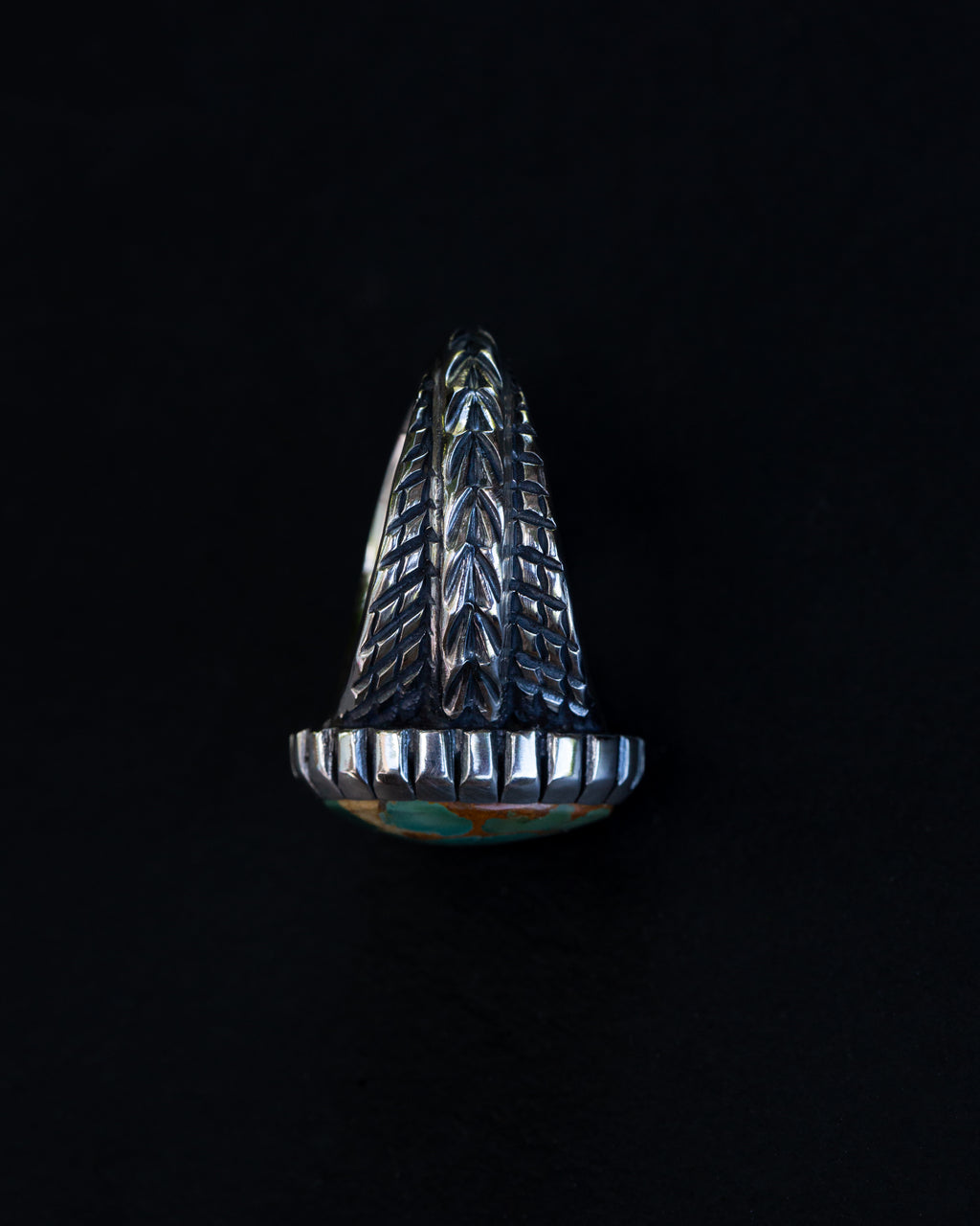 Size 12 High Grade Aqua Green Webbed Royston Turquoise Statement Ring With Castellated Bezel