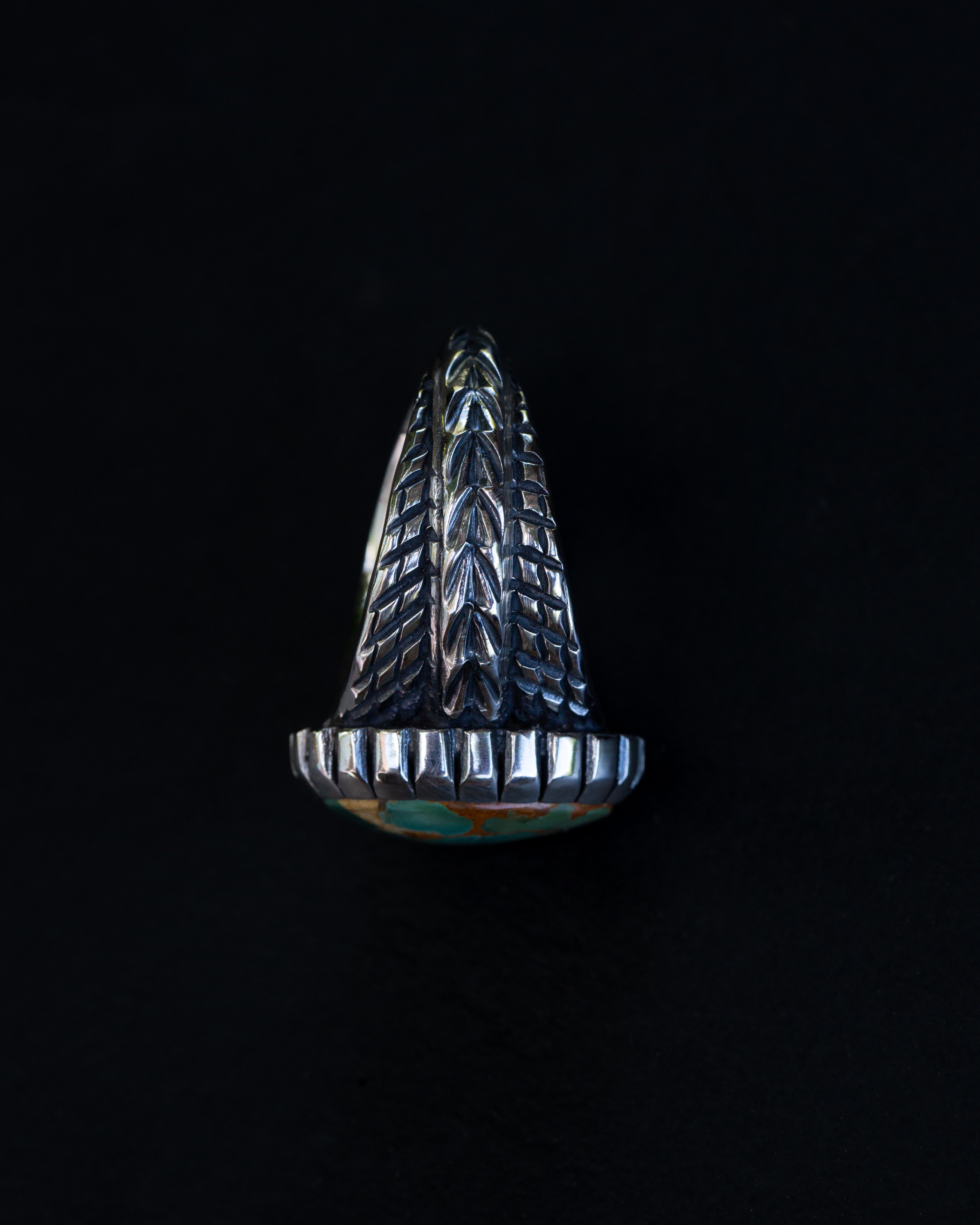 Size 12 High Grade Aqua Green Webbed Royston Turquoise Statement Ring With Castellated Bezel