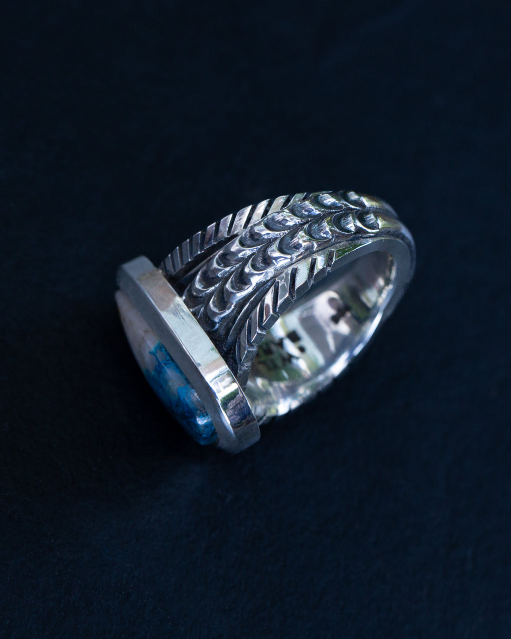 Size 10.5 High Grade Namibian Shattuckite Statement Ring Heavy Smooth Bezel Highly Detailed