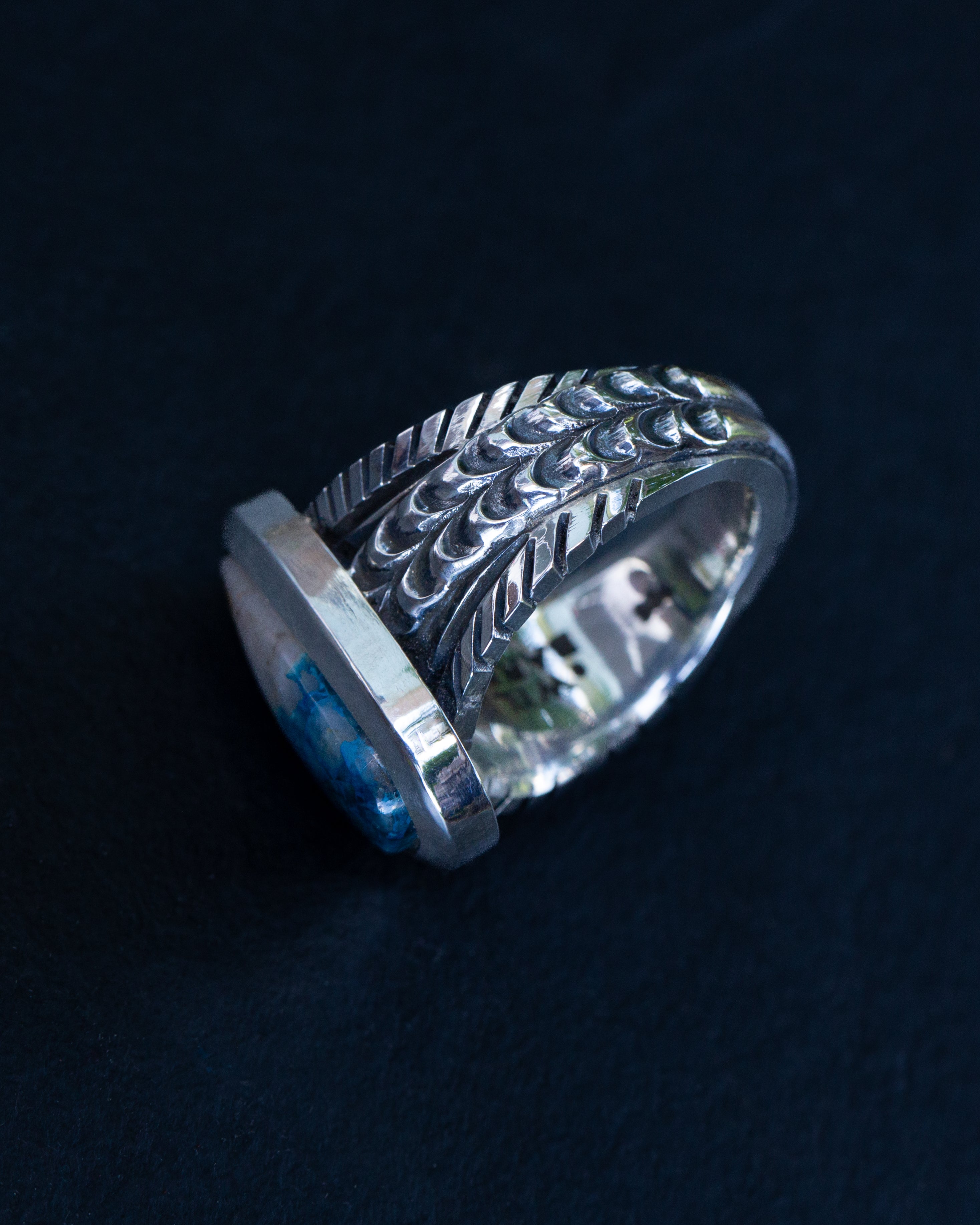 Size 10.5 High Grade Namibian Shattuckite Statement Ring Heavy Smooth Bezel Highly Detailed