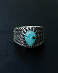 Size 11 Dry Creek Turquoise Chased Stamped and Chiseled Statement Ring With Claw Castellated Bezel
