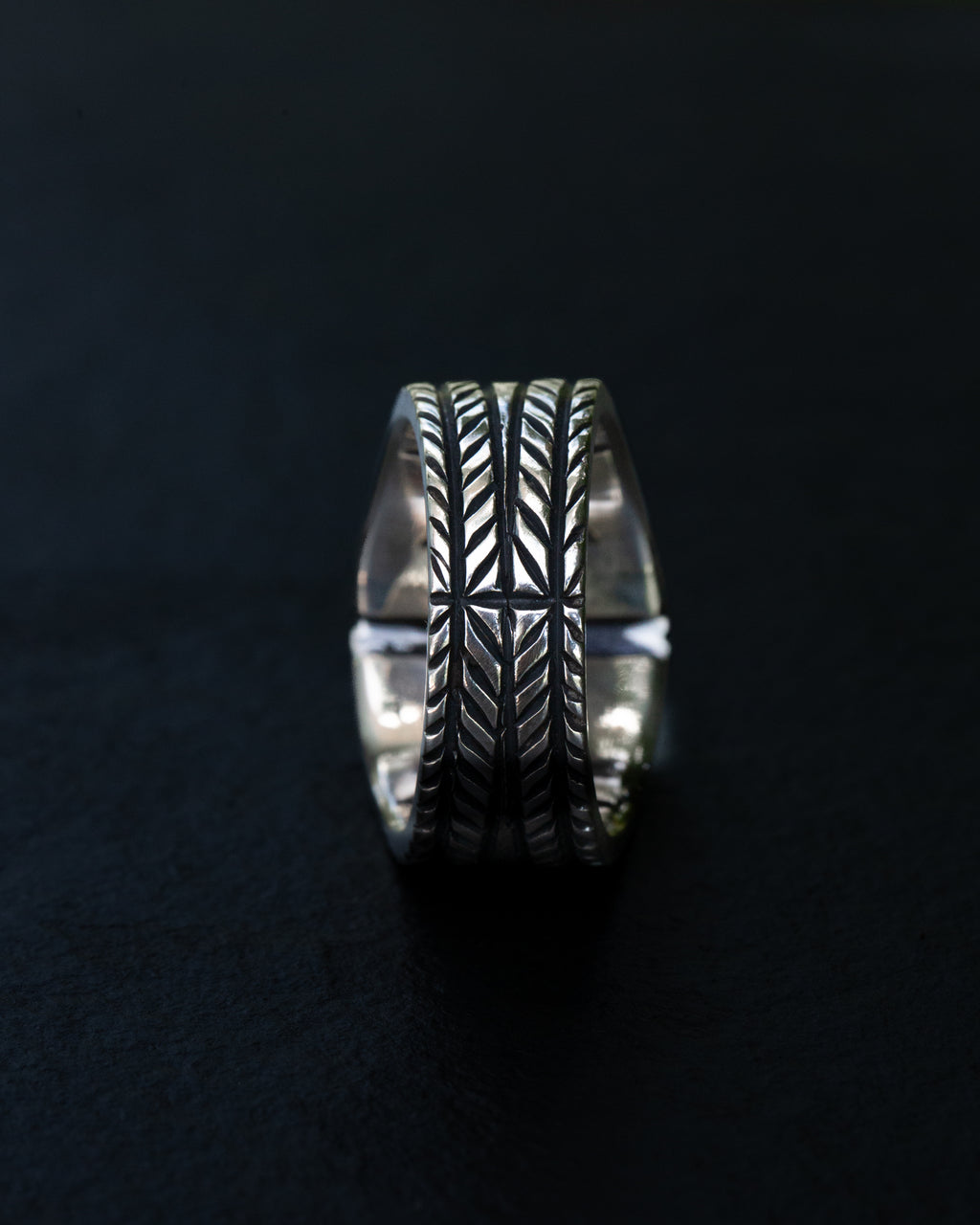 Size 11 Dry Creek Turquoise Chased Stamped and Chiseled Statement Ring With Claw Castellated Bezel