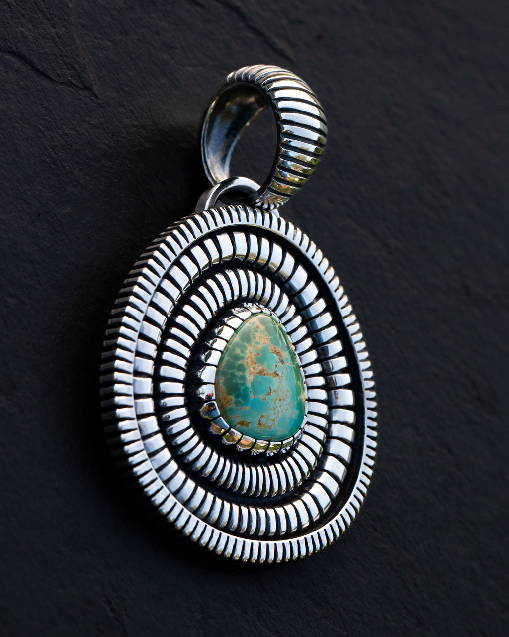 Heirloom Basket Weave Pattern Royston Turquoise Statement Pendant