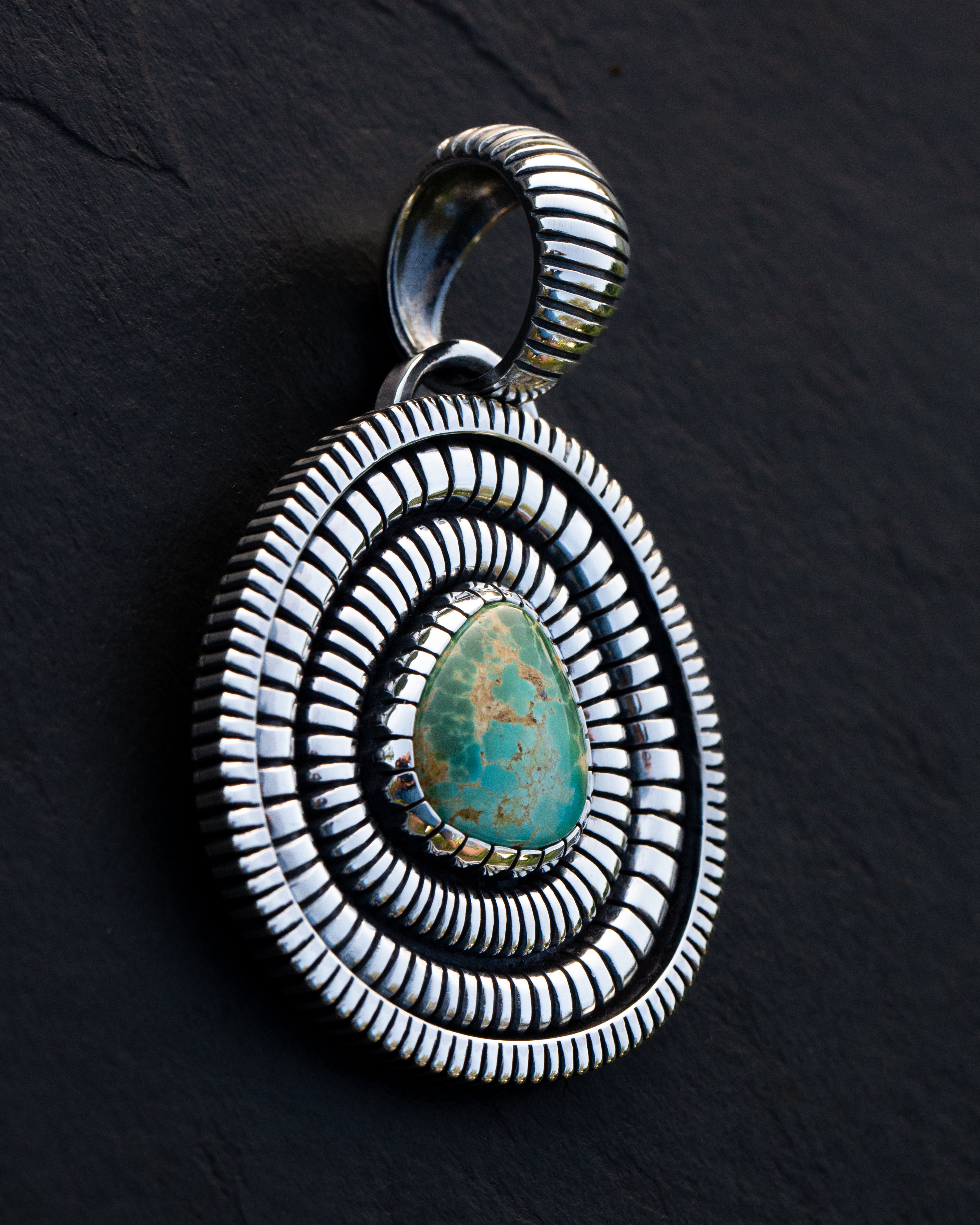 Heirloom Basket Weave Pattern Royston Turquoise Statement Pendant