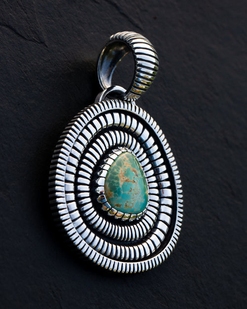 Heirloom Basket Weave Pattern Royston Turquoise Statement Pendant