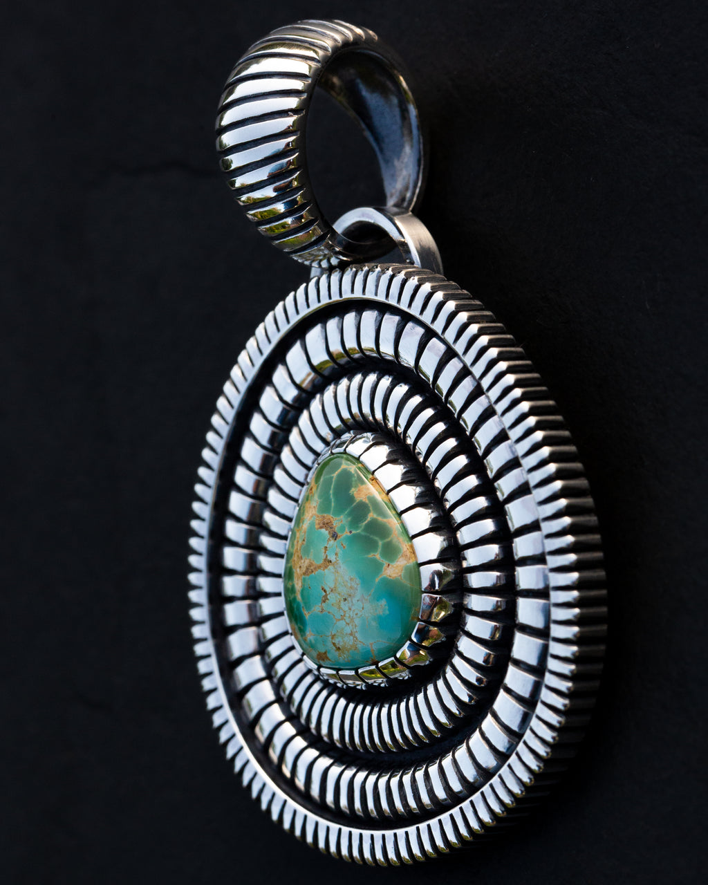 Heirloom Basket Weave Pattern Royston Turquoise Statement Pendant