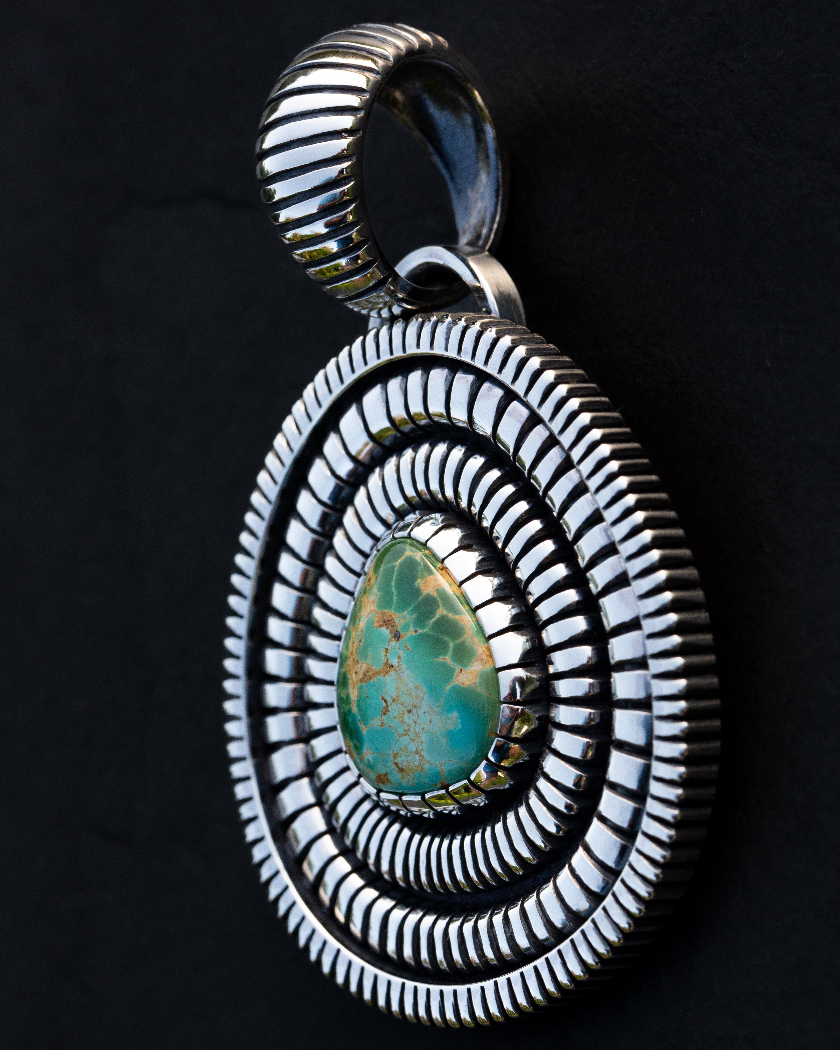 Heirloom Basket Weave Pattern Royston Turquoise Statement Pendant