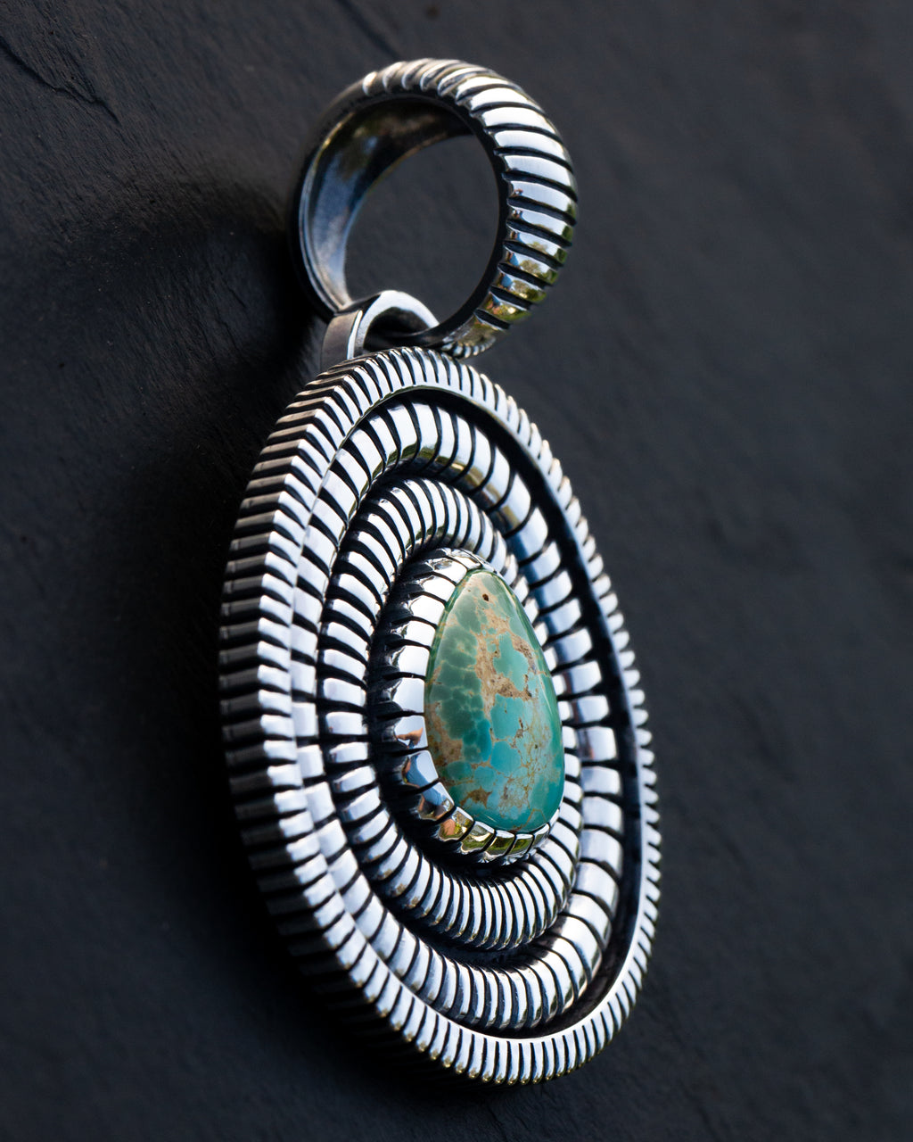 Heirloom Basket Weave Pattern Royston Turquoise Statement Pendant