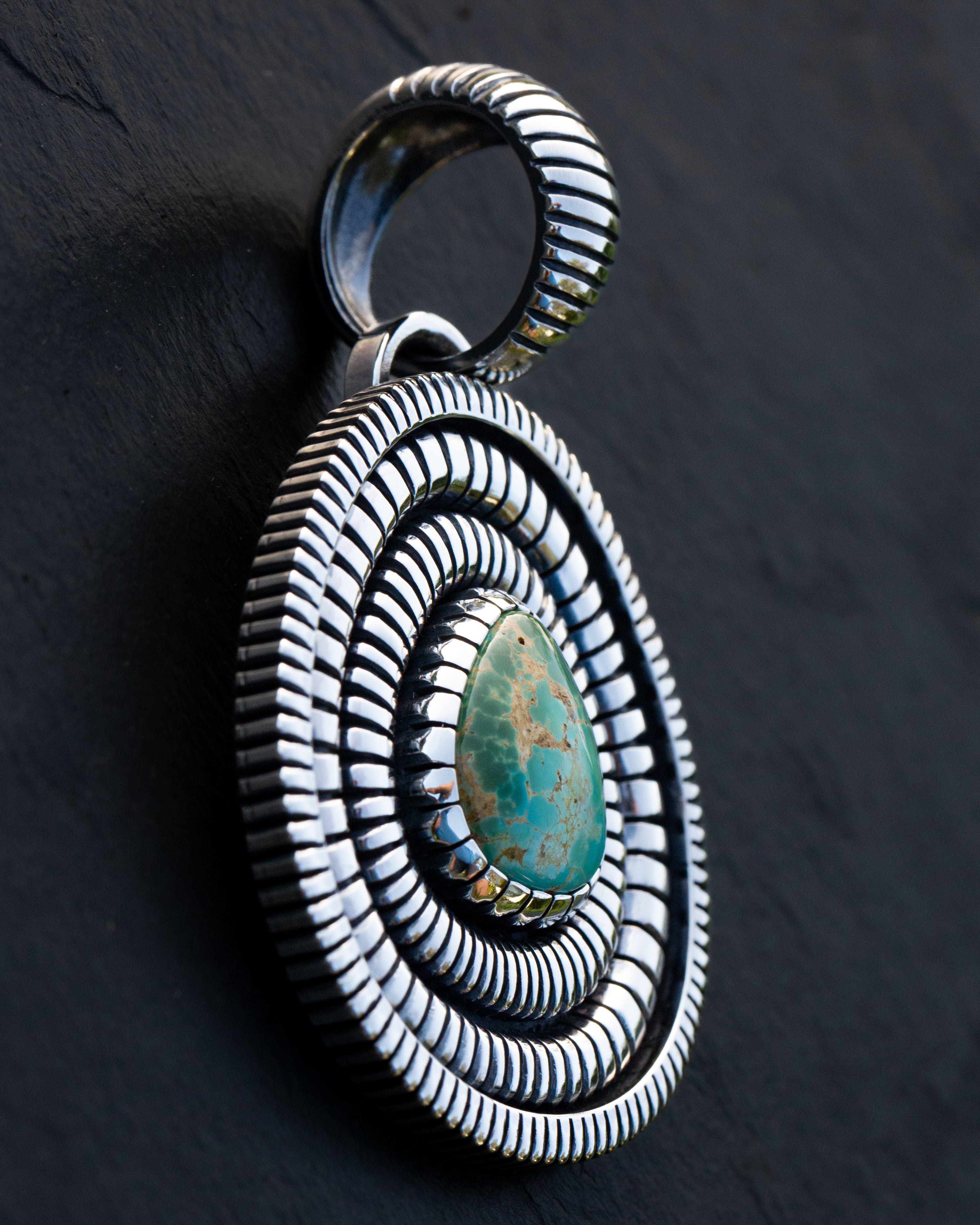 Heirloom Basket Weave Pattern Royston Turquoise Statement Pendant