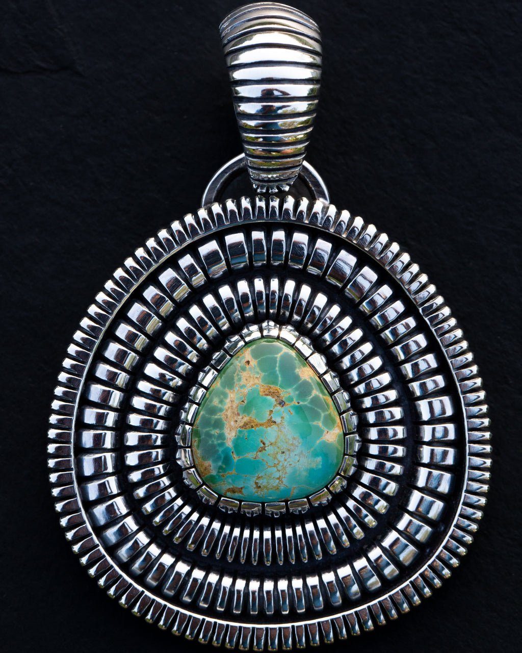 Heirloom Basket Weave Pattern Royston Turquoise Statement Pendant
