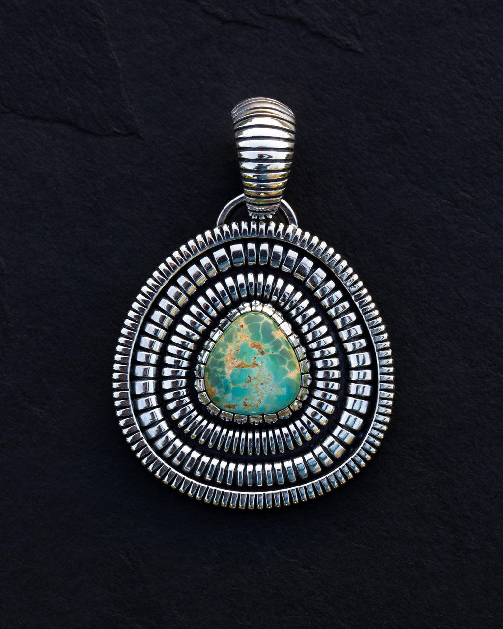 Heirloom Basket Weave Pattern Royston Turquoise Statement Pendant