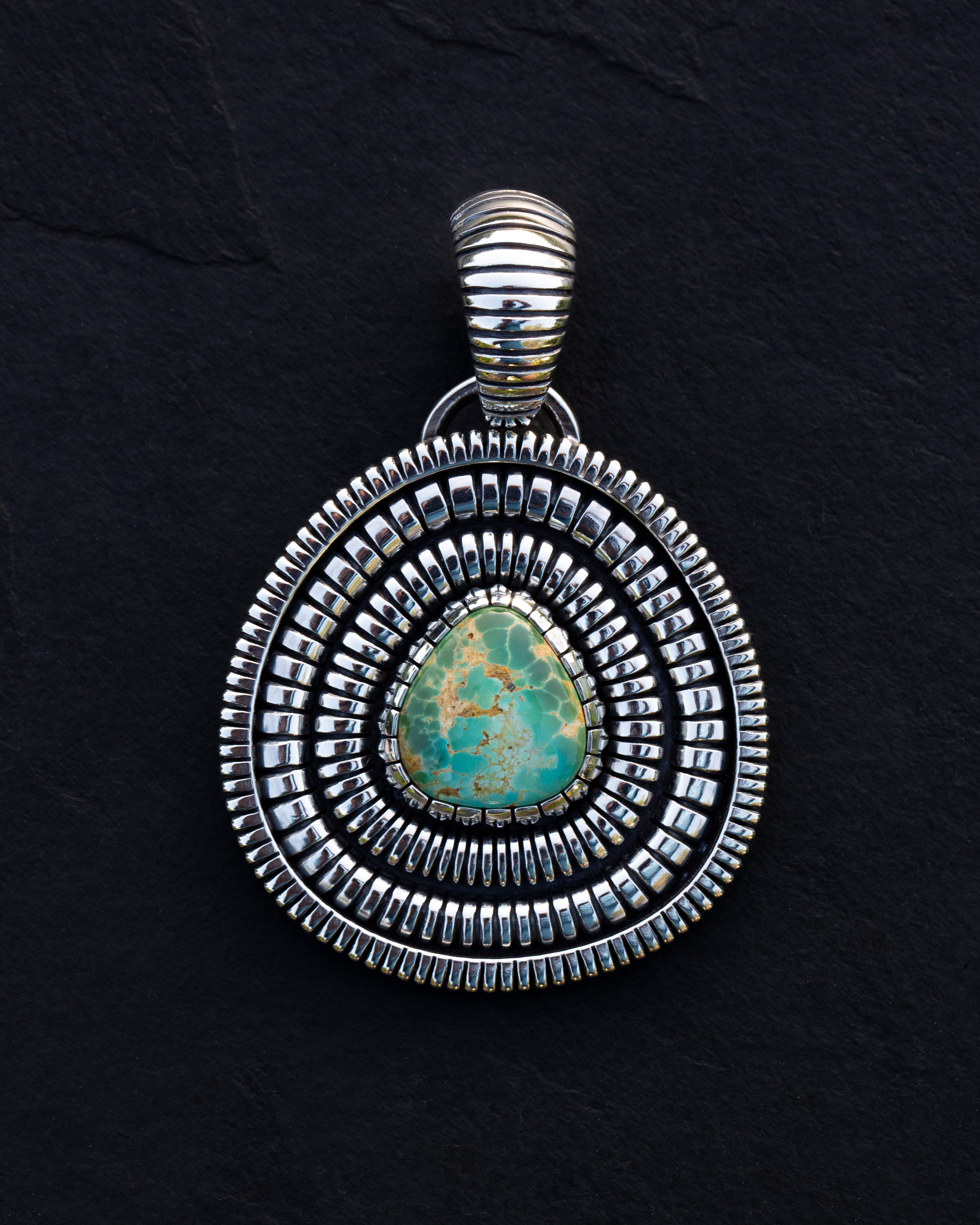 Heirloom Basket Weave Pattern Royston Turquoise Statement Pendant