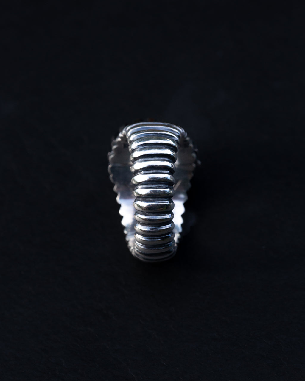 Size 7 3/4 Dry Creek Turquoise Hand Sculpted Cocktail Ring w/ Picketed Chisel Style Castellated Bezel