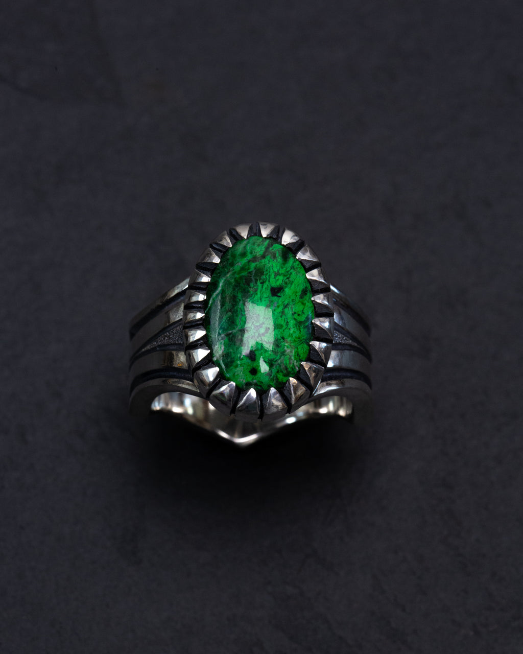 Size 11.5 Maw Sit Sit Sterling Silver Ring w/ Picket Style Castellated Bezel