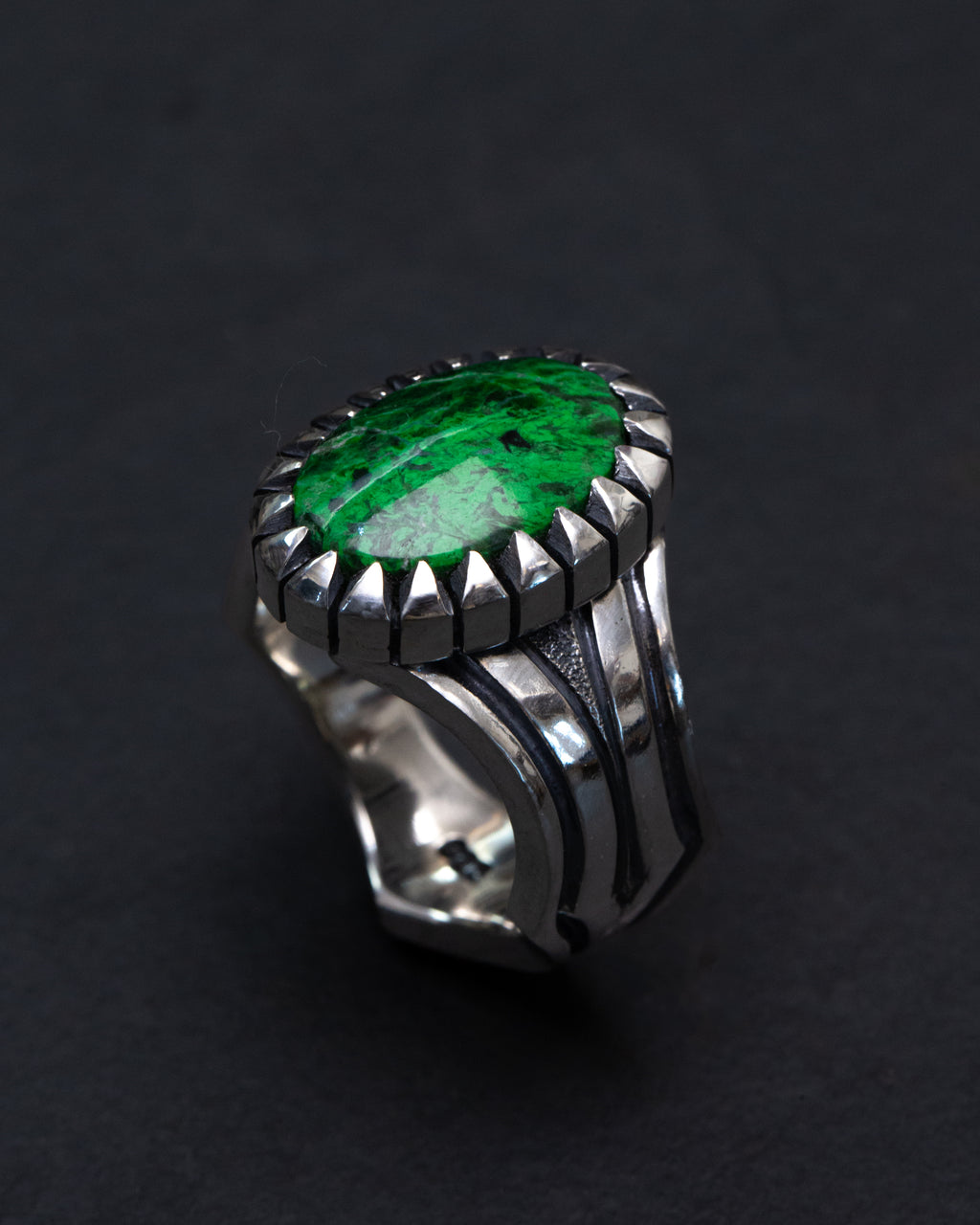 Size 11.5 Maw Sit Sit Sterling Silver Ring w/ Picket Style Castellated Bezel