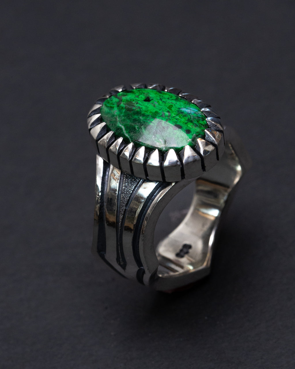 Size 11.5 Maw Sit Sit Sterling Silver Ring w/ Picket Style Castellated Bezel