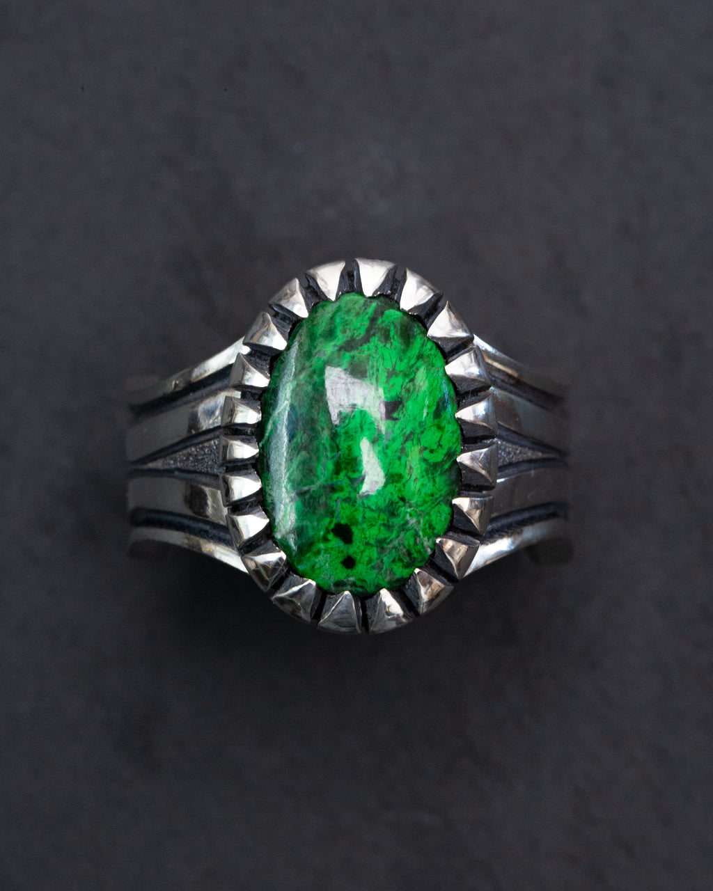 Size 11.5 Maw Sit Sit Sterling Silver Ring w/ Picket Style Castellated Bezel
