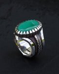 Heavy Duty Size 10 Natural Chrysoprase Ring With Picket Style Castellated Bezel