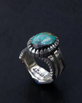 Heavy Duty Size 12.5 Blackjack Turquoise Ring with Coin Edge and Picket Style Castellated Bezel