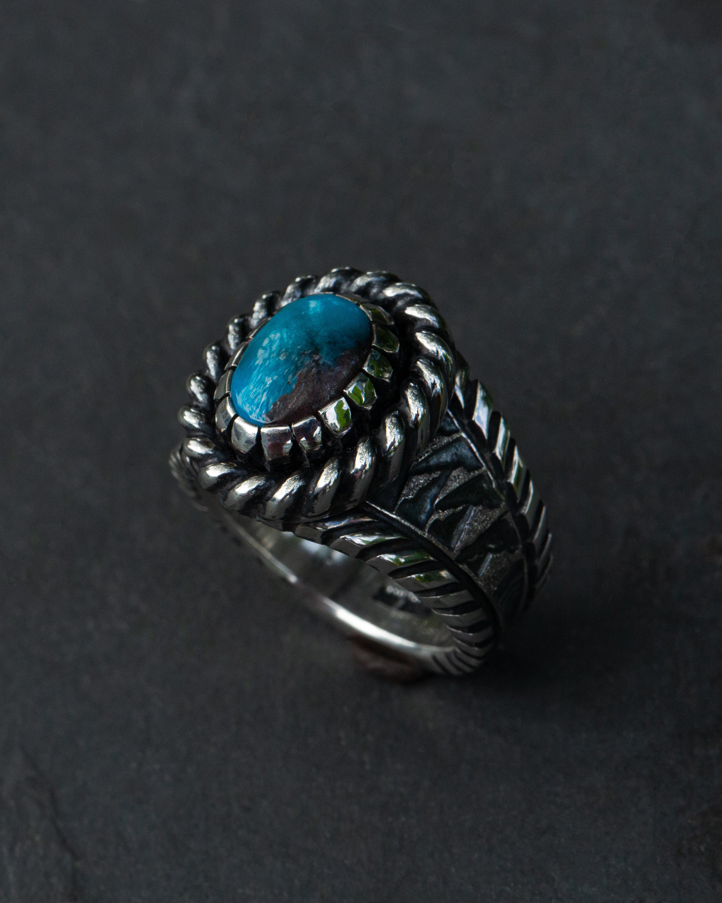 Size 9.5 High Grade Bisbee Turquoise Statement Ring With Castellated Bezel